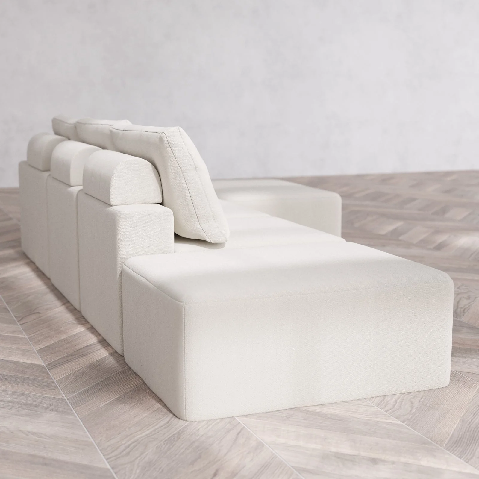 Slipcover Only - Modular Washable 3-Seater Open End Chaise Sectional Cloud + Bolster Sofa in Pearl | Right-Facing Arm - Image 6