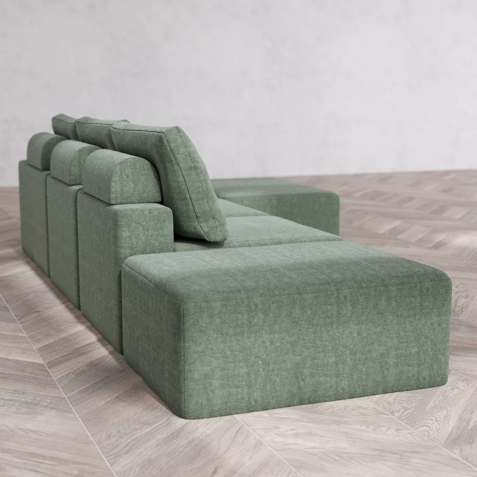 Slipcover Only - Modular Washable 3-Seater Open End Chaise Sectional Cloud + Bolster Sofa in Sage | Right-Facing Arm - Image 6