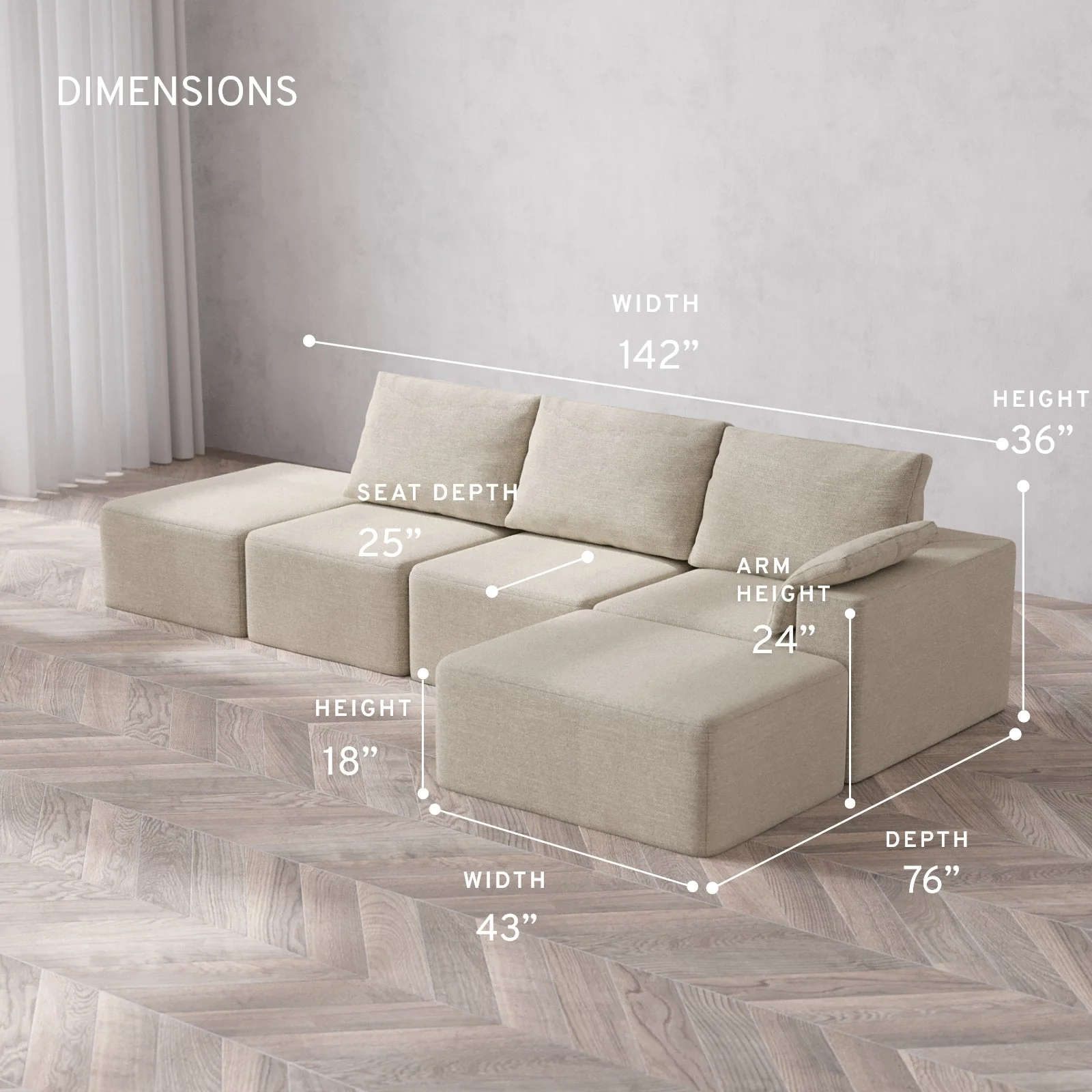 Slipcover Only - Modular Washable 3-Seater Open End Chaise Sectional Cloud + Bolster Sofa in Sandstone | Right-Facing Arm - Image 5