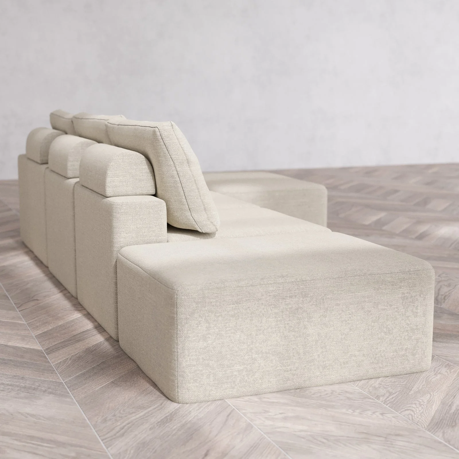 Slipcover Only - Modular Washable 3-Seater Open End Chaise Sectional Cloud + Bolster Sofa in Sandstone | Right-Facing Arm - Image 6