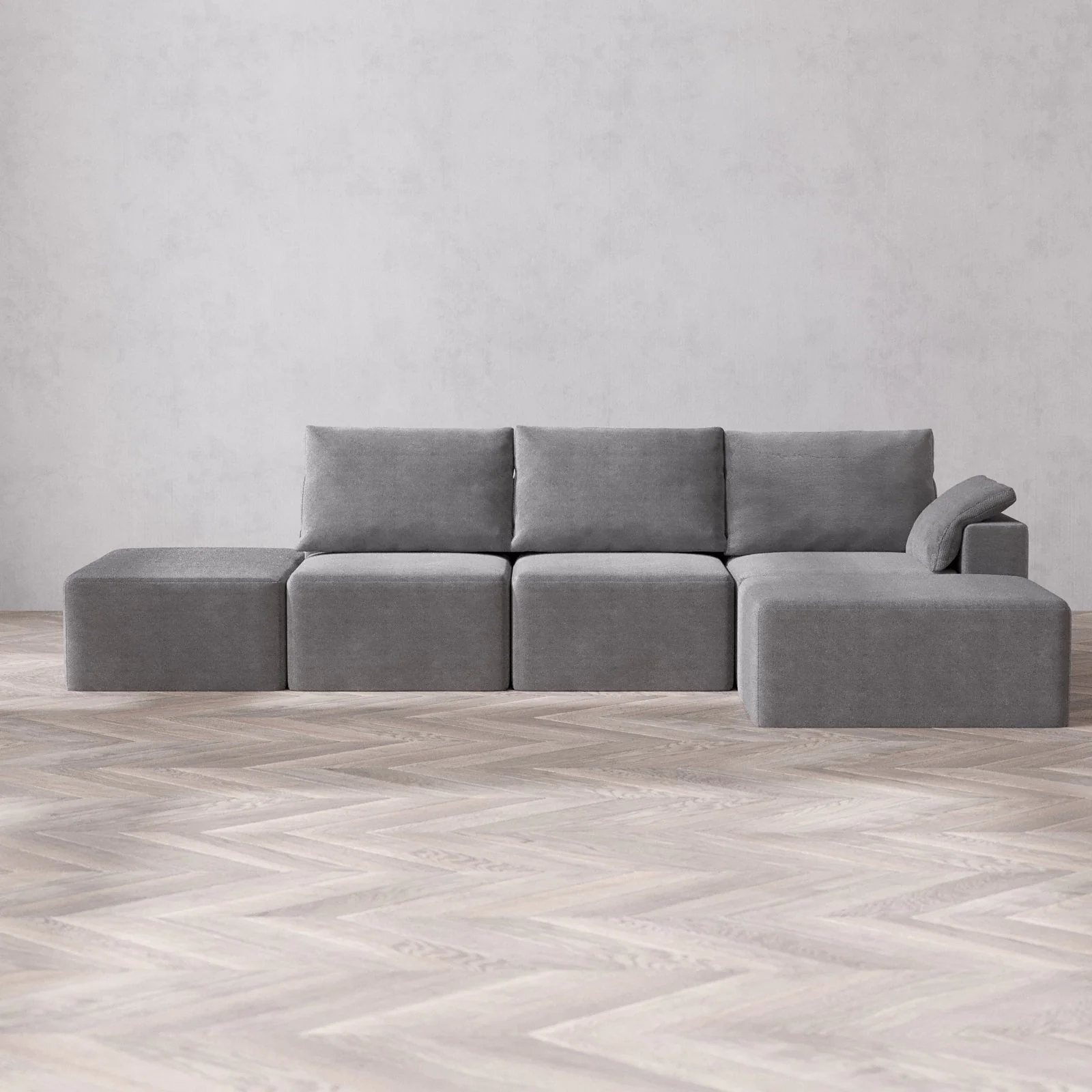 Slipcover Only - Modular Washable 3-Seater Open End Chaise Sectional Cloud + Bolster Sofa in Slate | Right-Facing Arm