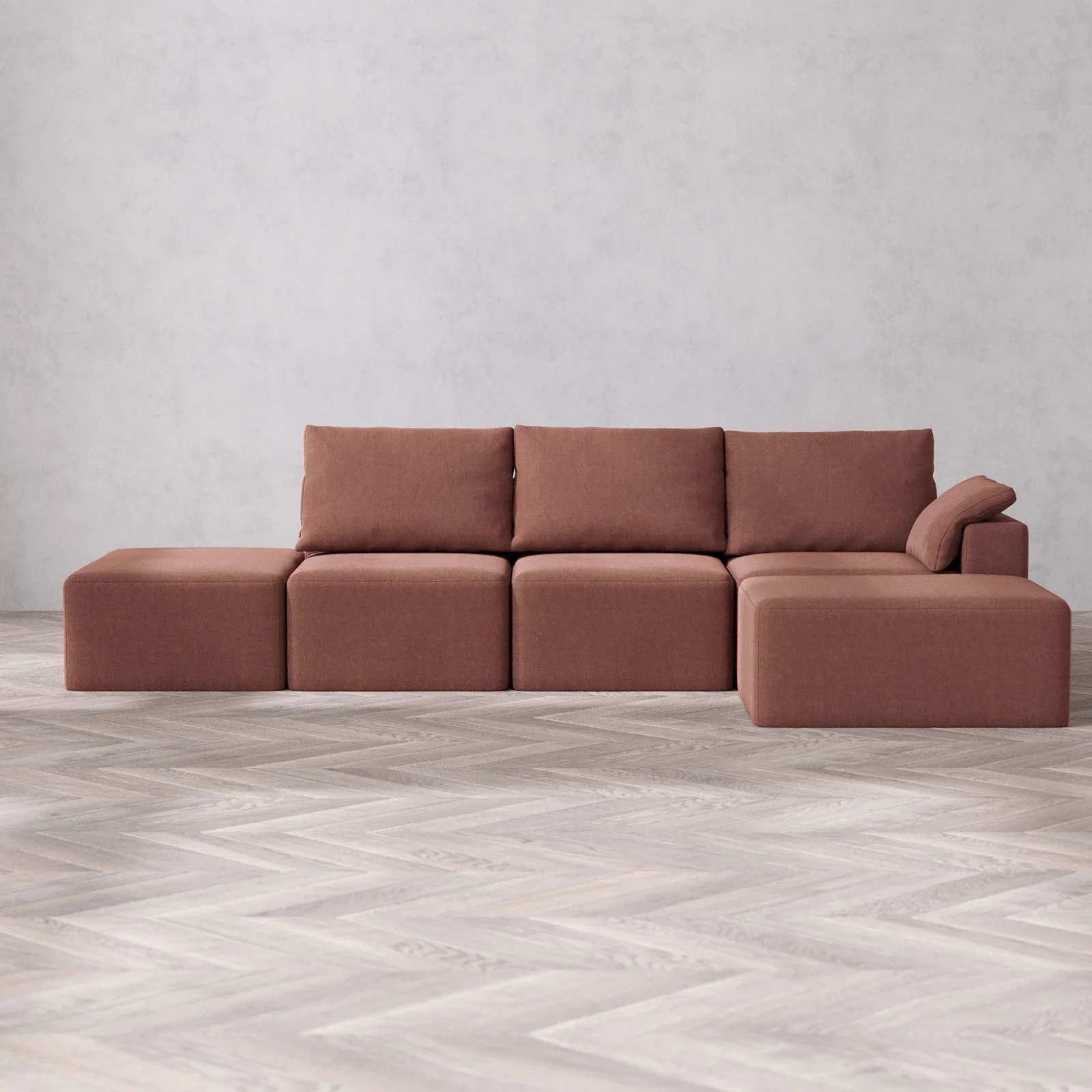 Slipcover Only - Modular Washable 3-Seater Open End Chaise Sectional Cloud + Bolster Sofa in Sumac | Right-Facing Arm