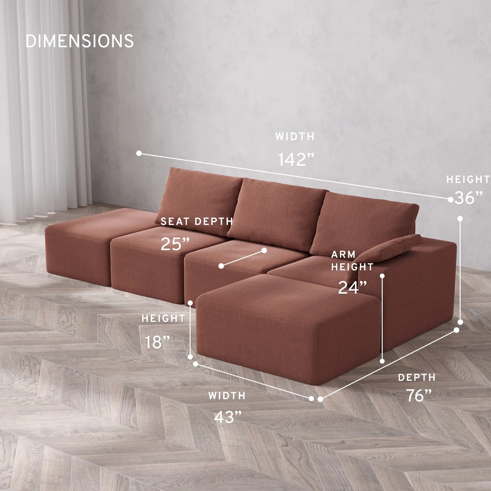 Slipcover Only - Modular Washable 3-Seater Open End Chaise Sectional Cloud + Bolster Sofa in Sumac | Right-Facing Arm - Image 5