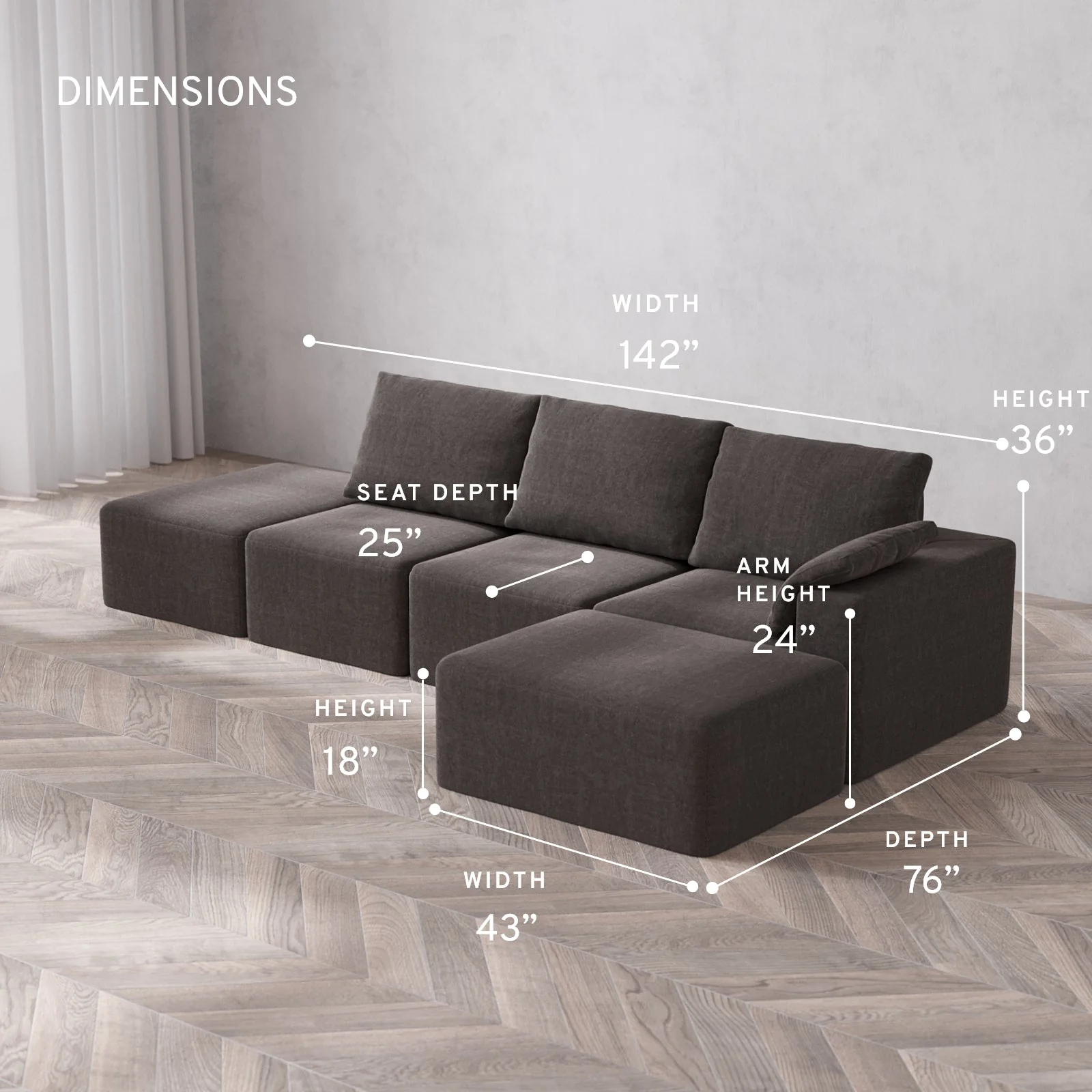 Slipcover Only - Modular Washable 3-Seater Open End Chaise Sectional Cloud + Bolster Sofa in Truffle | Right-Facing Arm - Image 5