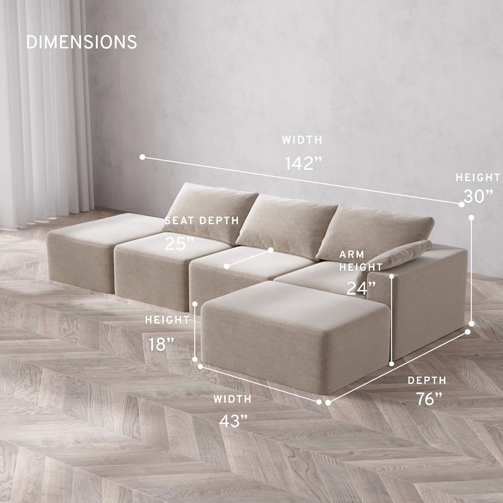 Slipcover Only - Modular Washable 3-Seater Open End Chaise Sectional Cloud Sofa in Caraway | Right-Facing Arm - Image 5