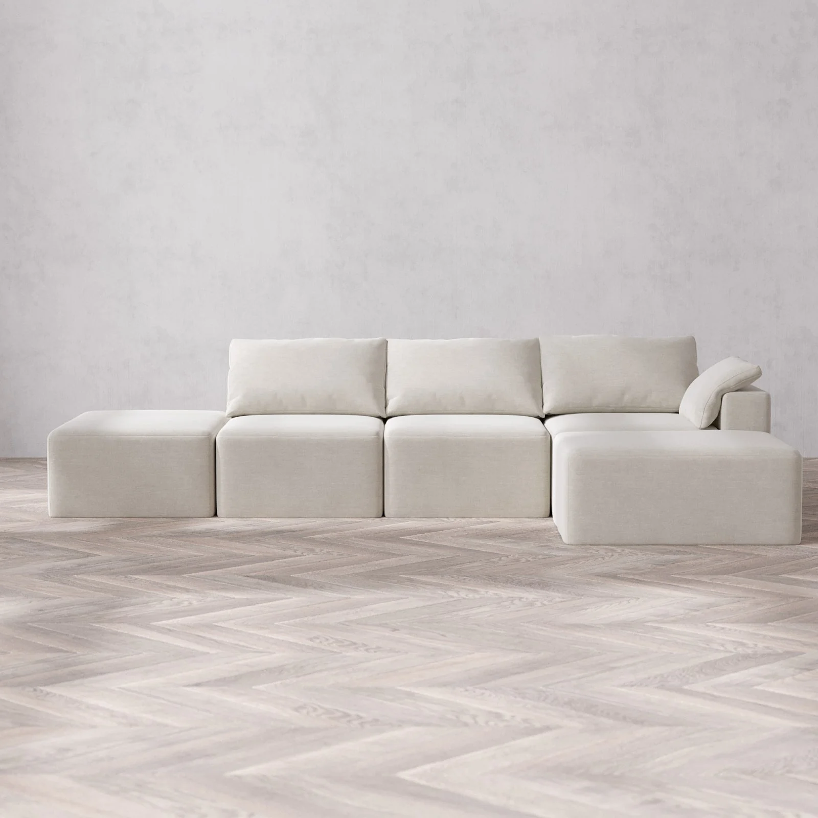 Slipcover Only - Modular Washable 3-Seater Open End Chaise Sectional Cloud Sofa in Cashew | Right-Facing Arm