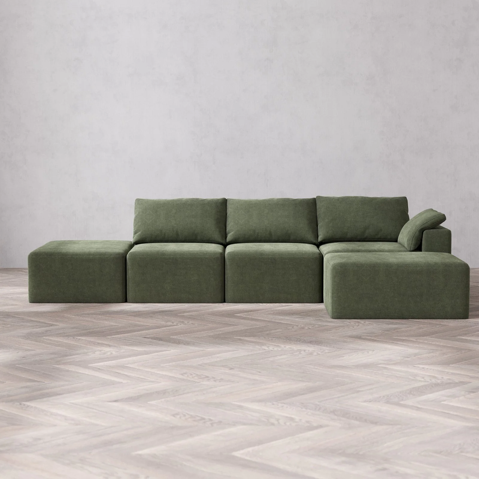 Slipcover Only - Modular Washable 3-Seater Open End Chaise Sectional Cloud Sofa in Juniper | Right-Facing Arm