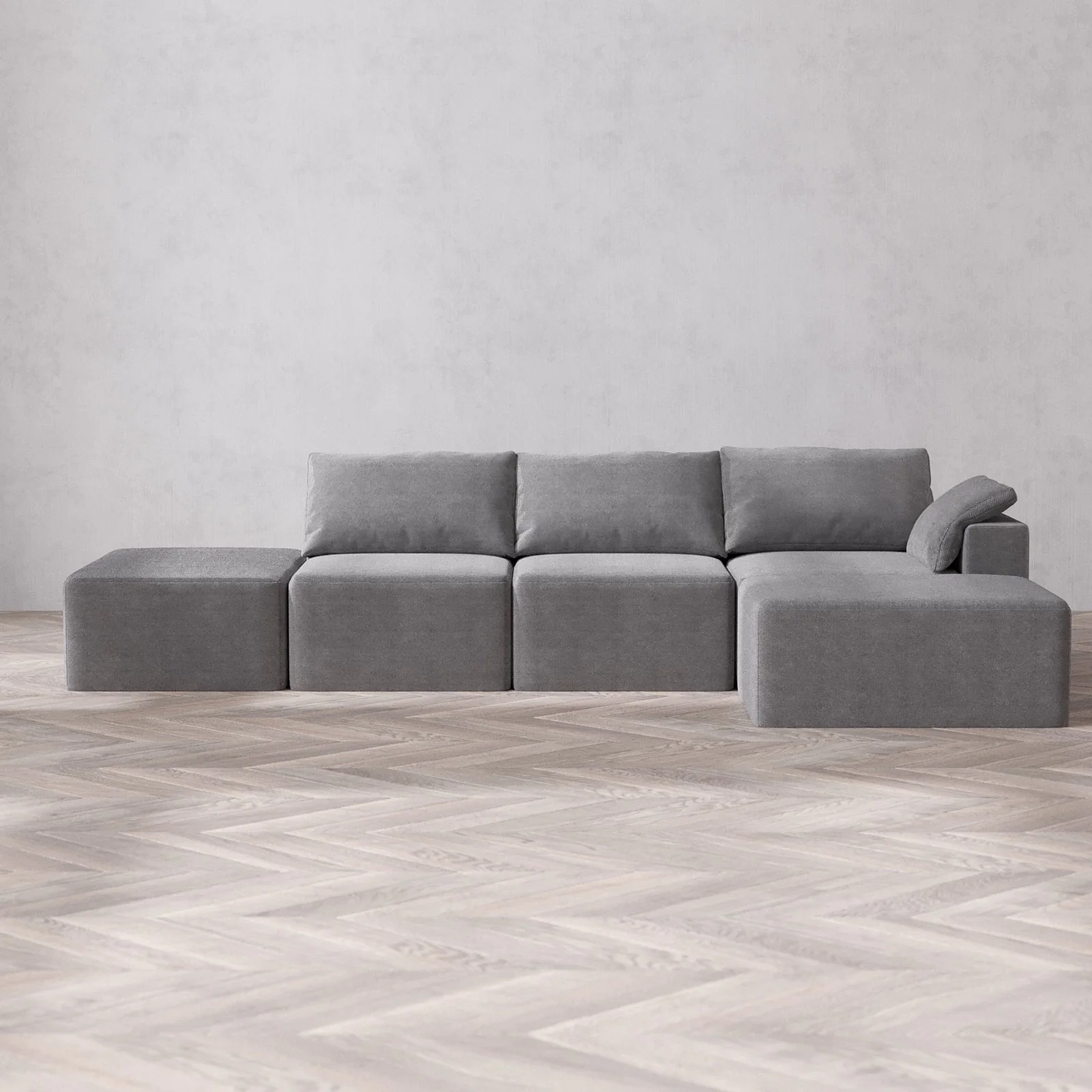 Slipcover Only - Modular Washable 3-Seater Open End Chaise Sectional Cloud Sofa in Slate | Right-Facing Arm