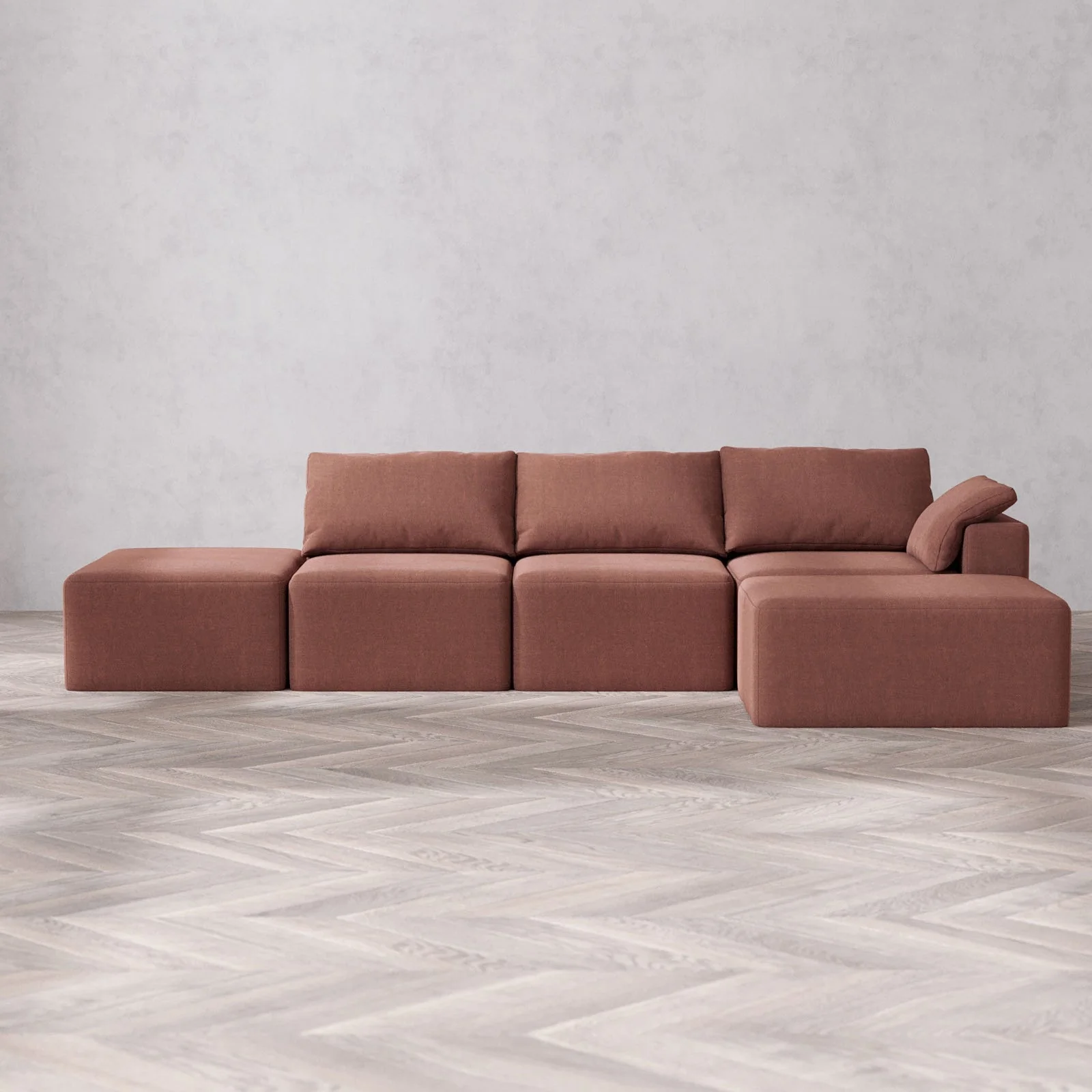 Slipcover Only - Modular Washable 3-Seater Open End Chaise Sectional Cloud Sofa in Sumac | Right-Facing Arm