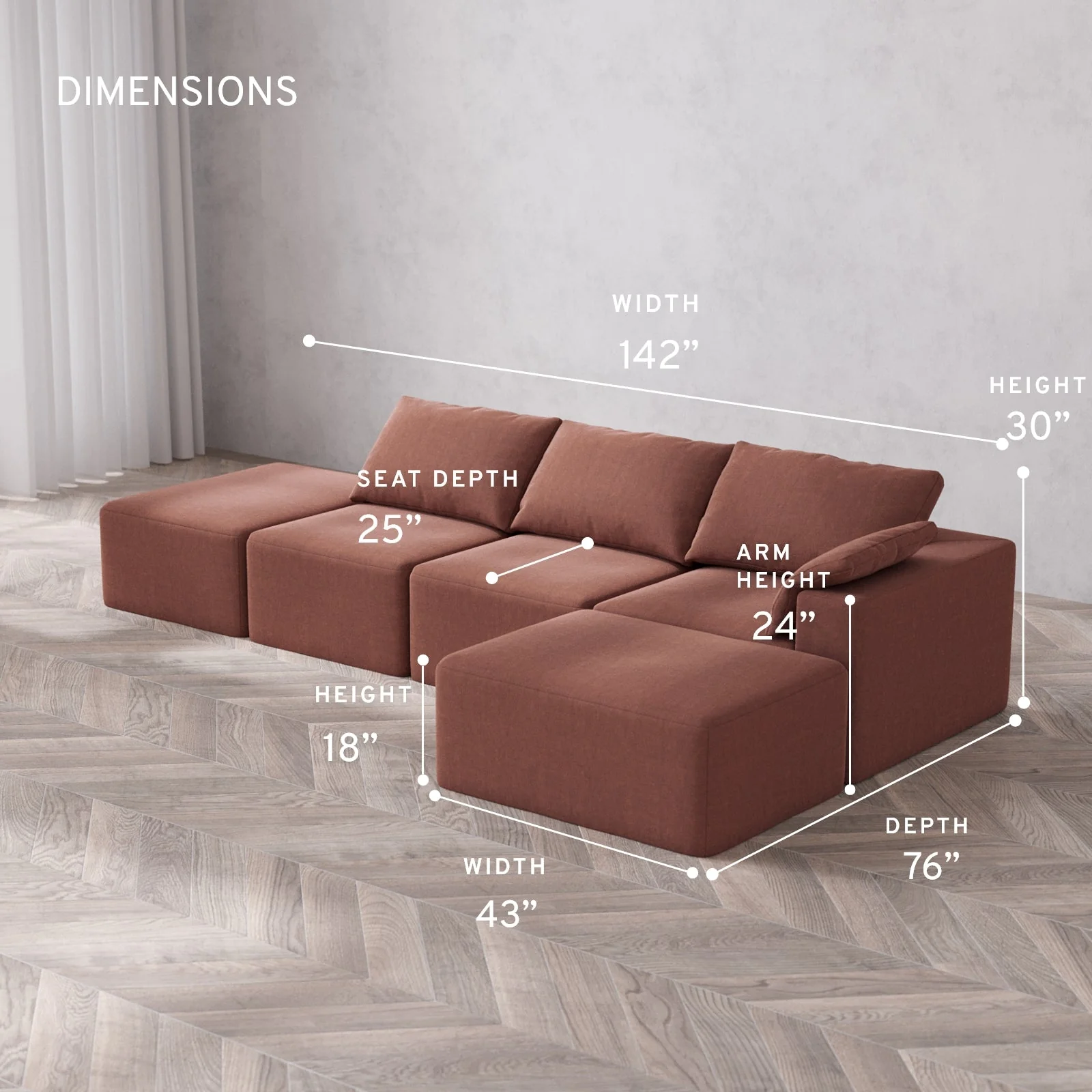 Slipcover Only - Modular Washable 3-Seater Open End Chaise Sectional Cloud Sofa in Sumac | Right-Facing Arm - Image 5