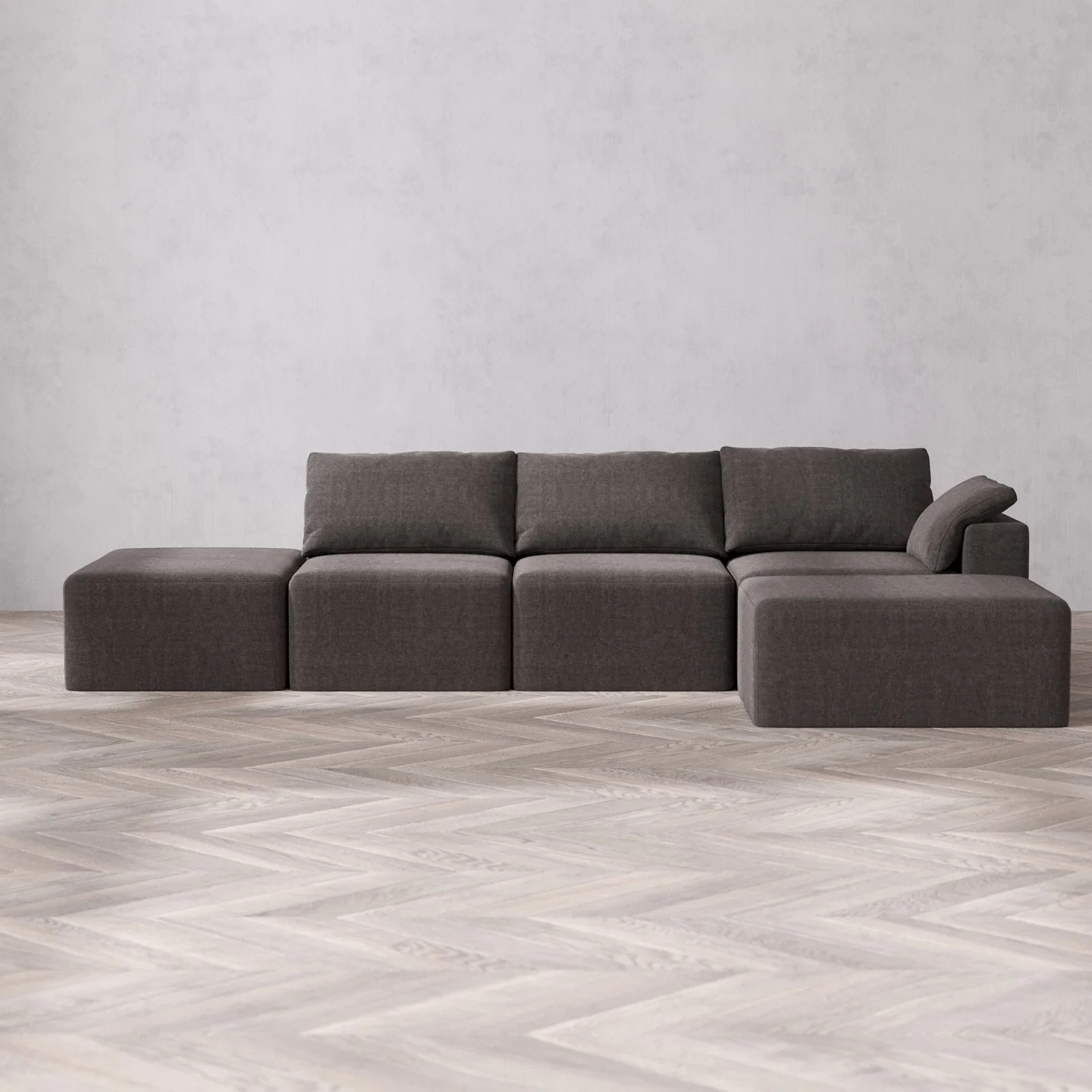 Slipcover Only - Modular Washable 3-Seater Open End Chaise Sectional Cloud Sofa in Truffle | Right-Facing Arm