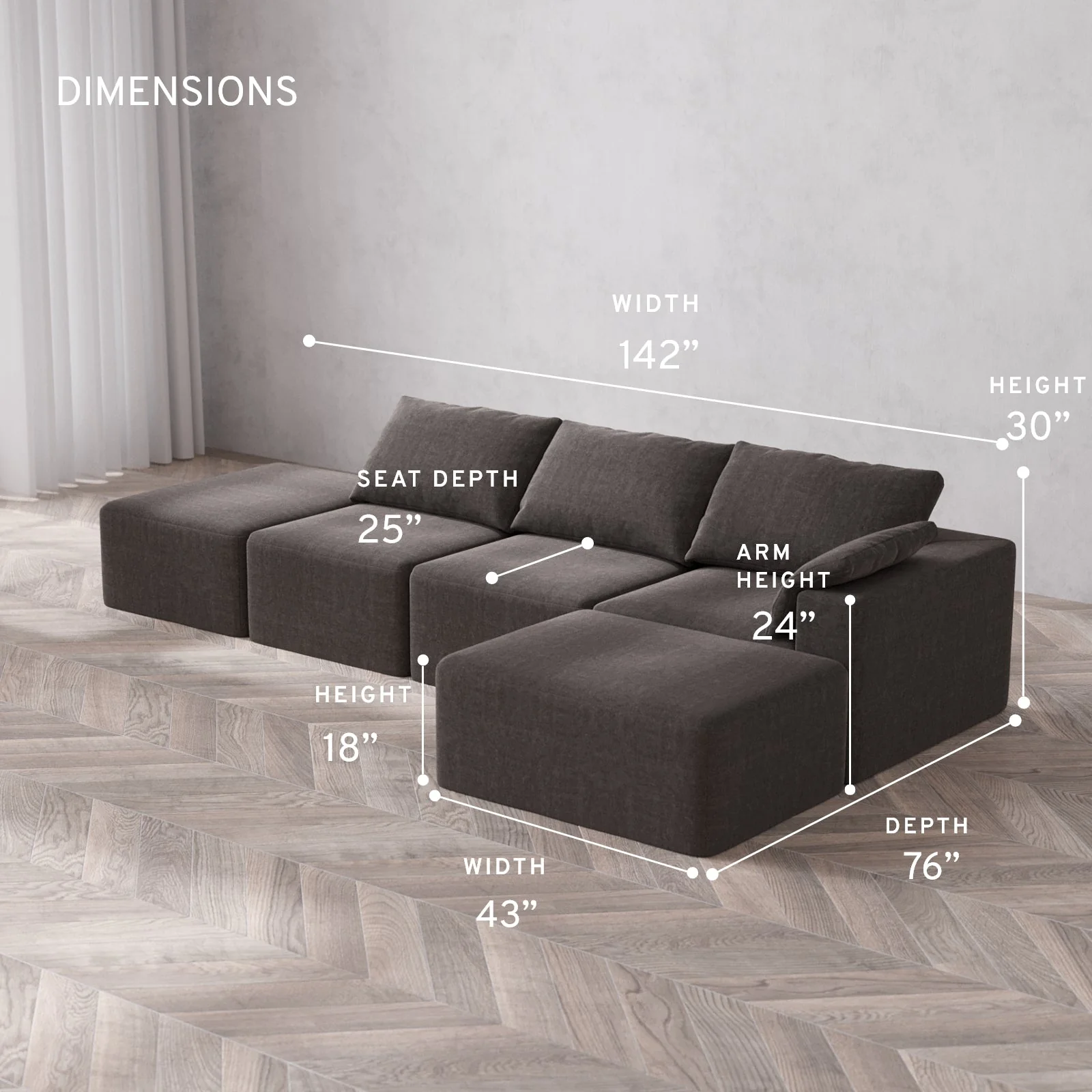 Slipcover Only - Modular Washable 3-Seater Open End Chaise Sectional Cloud Sofa in Truffle | Right-Facing Arm - Image 5