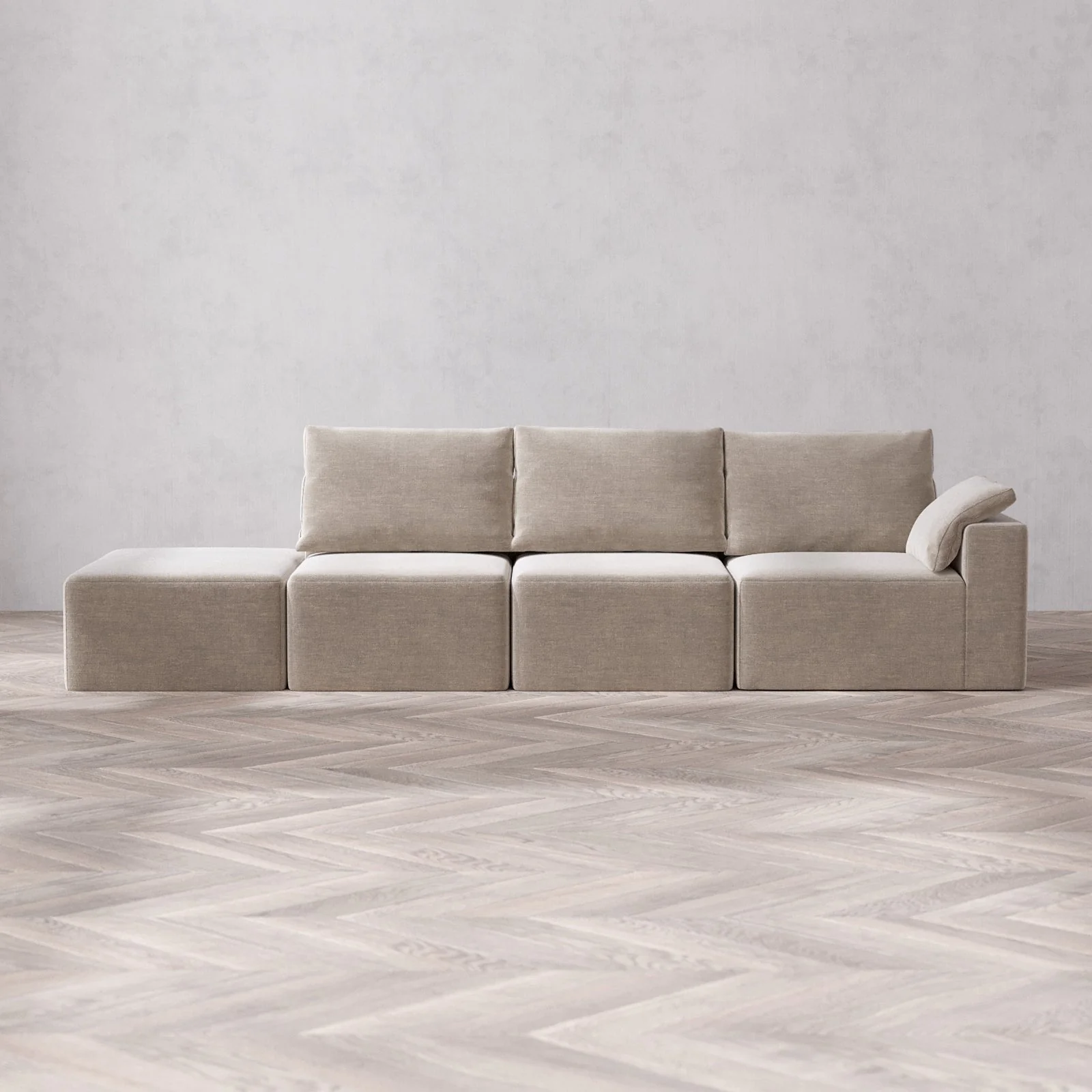 Slipcover Only - Modular Washable 3-Seater Open End Cloud + Bolster Sofa in Caraway | Right-Facing Arm