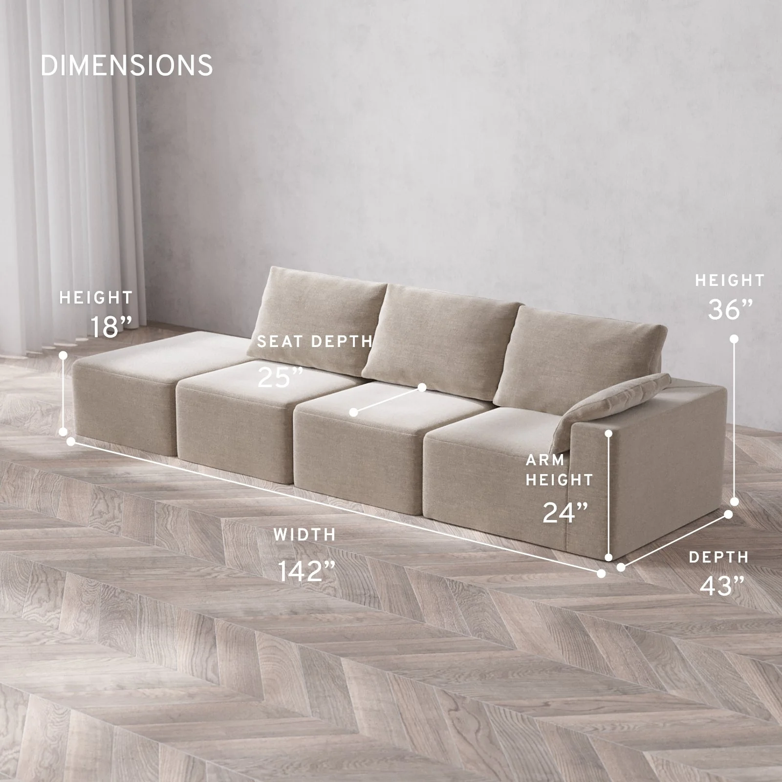 Slipcover Only - Modular Washable 3-Seater Open End Cloud + Bolster Sofa in Caraway | Right-Facing Arm - Image 5