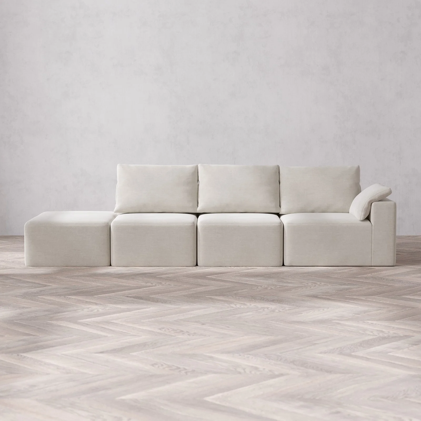 Slipcover Only - Modular Washable 3-Seater Open End Cloud + Bolster Sofa in Cashew | Right-Facing Arm