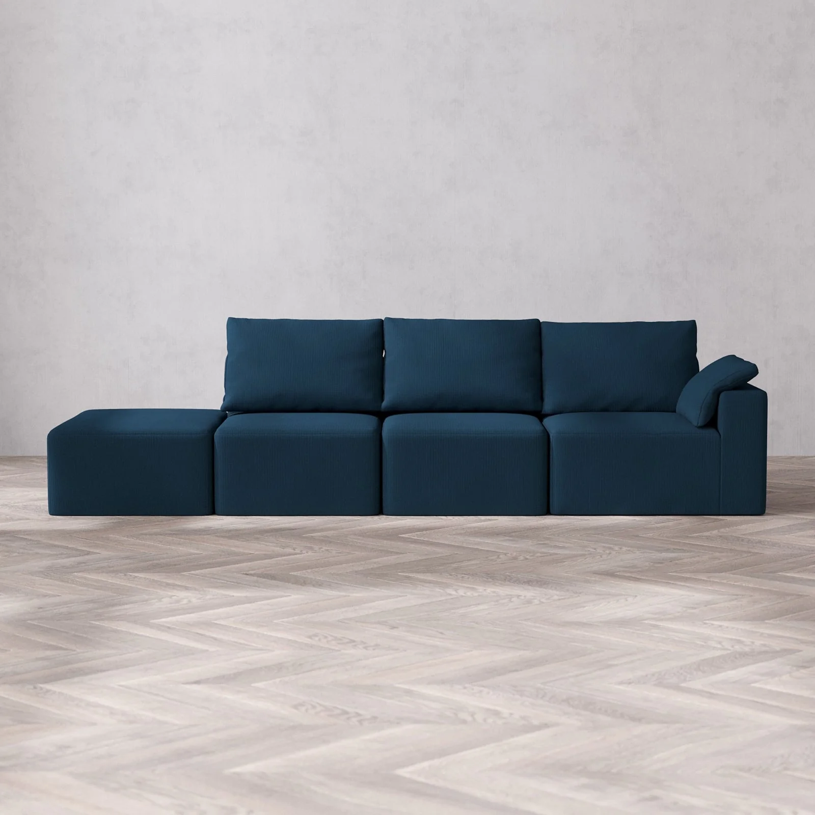 Slipcover Only - Modular Washable 3-Seater Open End Cloud + Bolster Sofa in Lazuli | Right-Facing Arm
