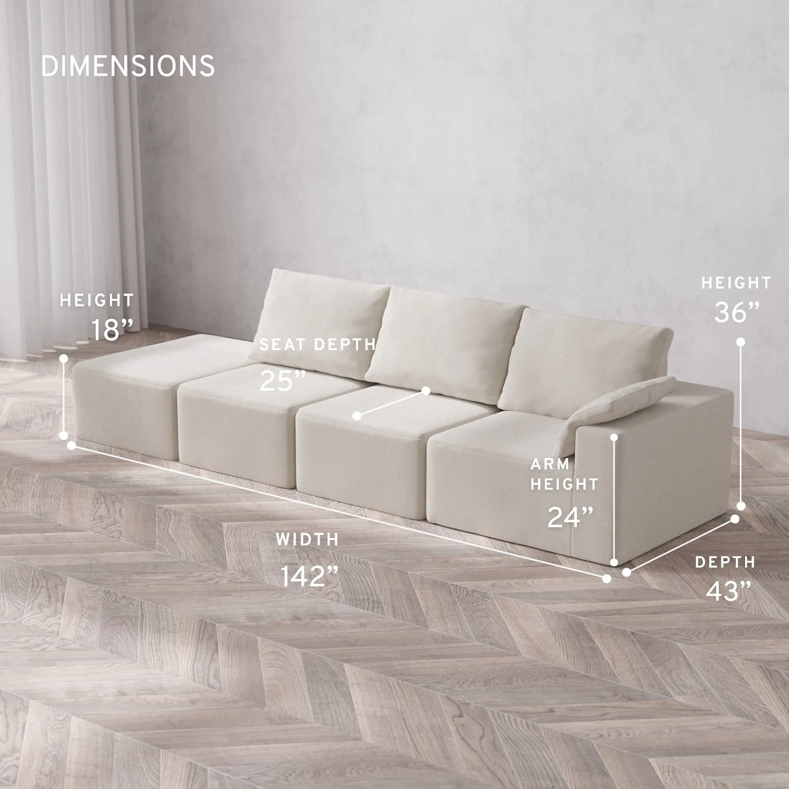Slipcover Only - Modular Washable 3-Seater Open End Cloud + Bolster Sofa in Pearl | Right-Facing Arm - Image 5