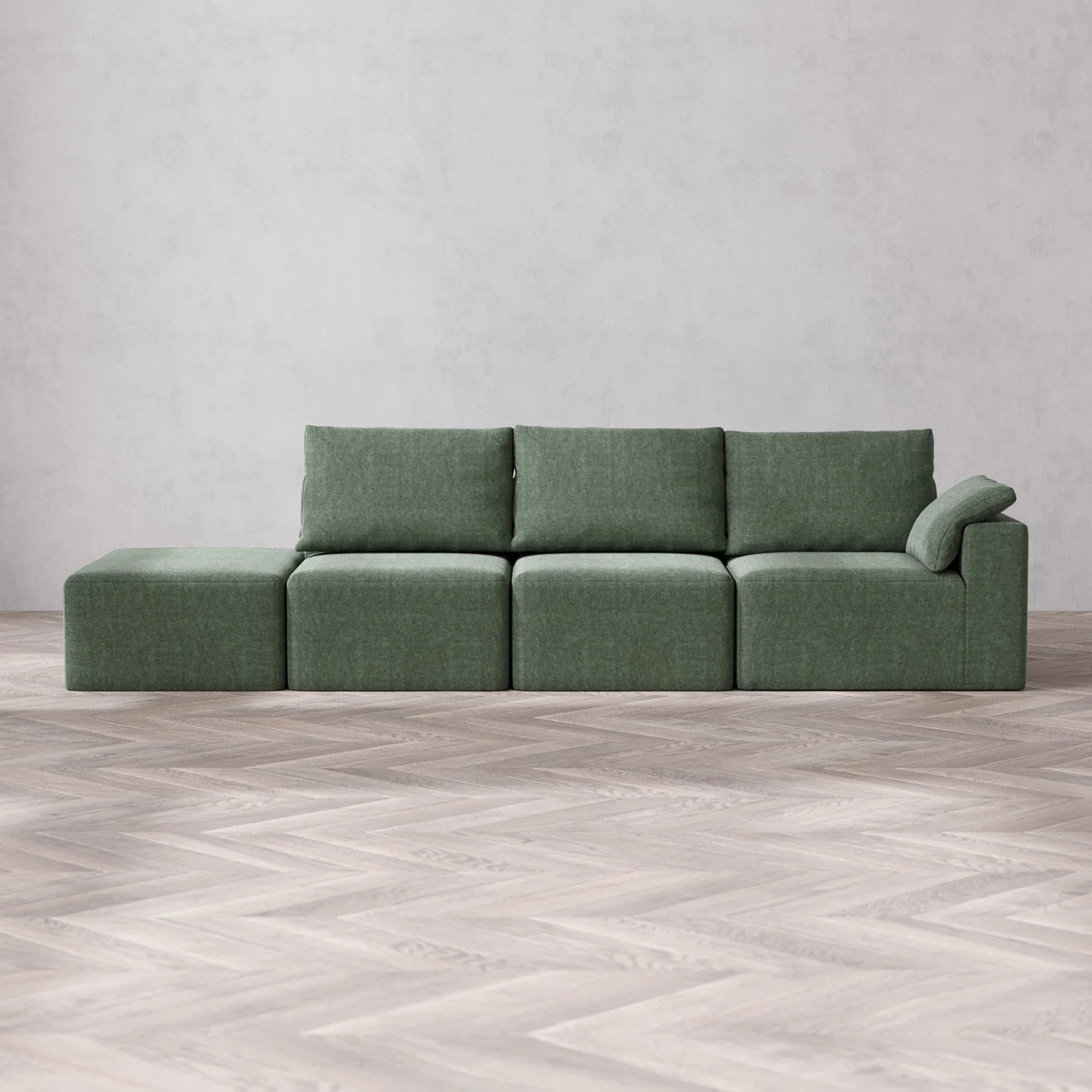 Slipcover Only - Modular Washable 3-Seater Open End Cloud + Bolster Sofa in Sage | Right-Facing Arm