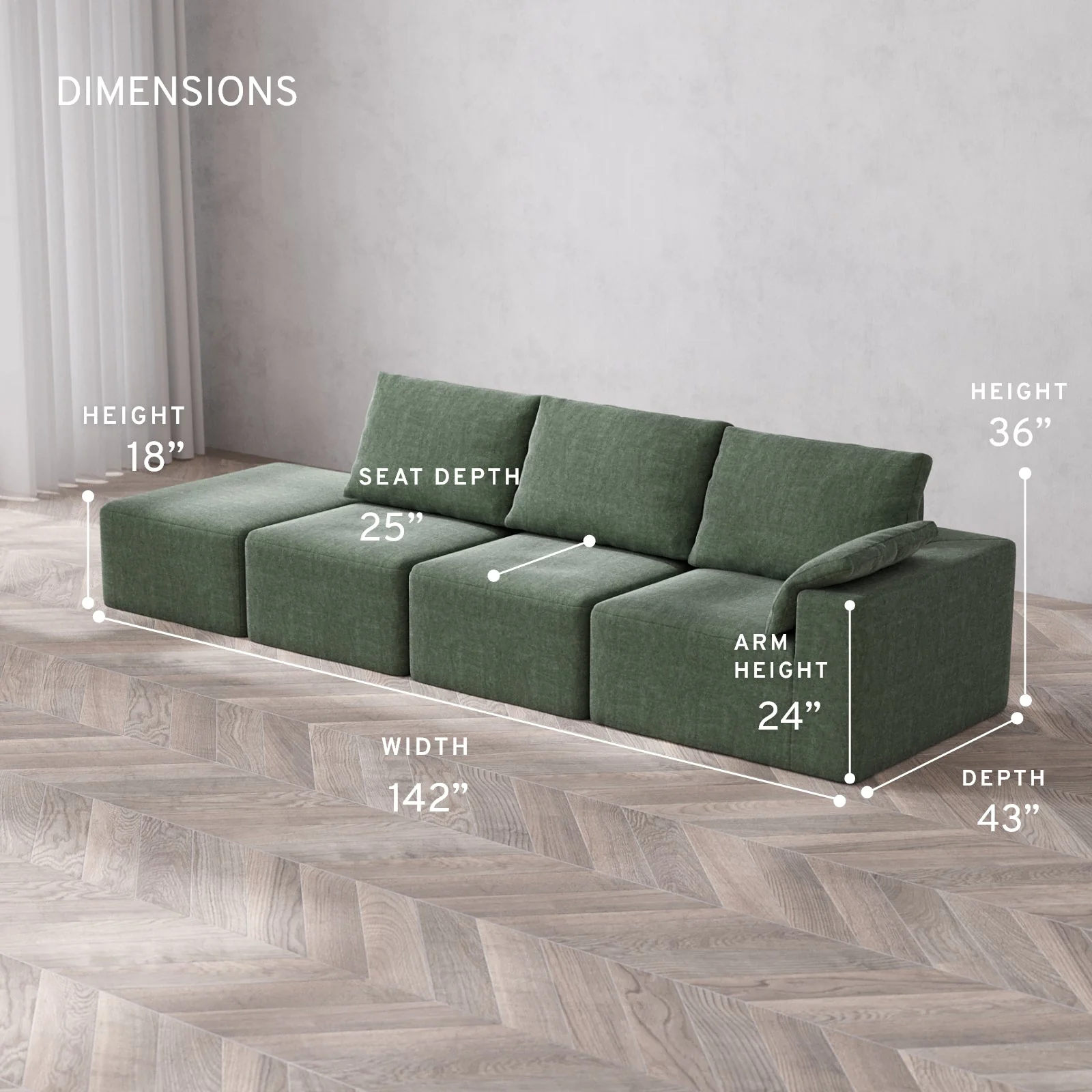 Slipcover Only - Modular Washable 3-Seater Open End Cloud + Bolster Sofa in Sage | Right-Facing Arm - Image 5