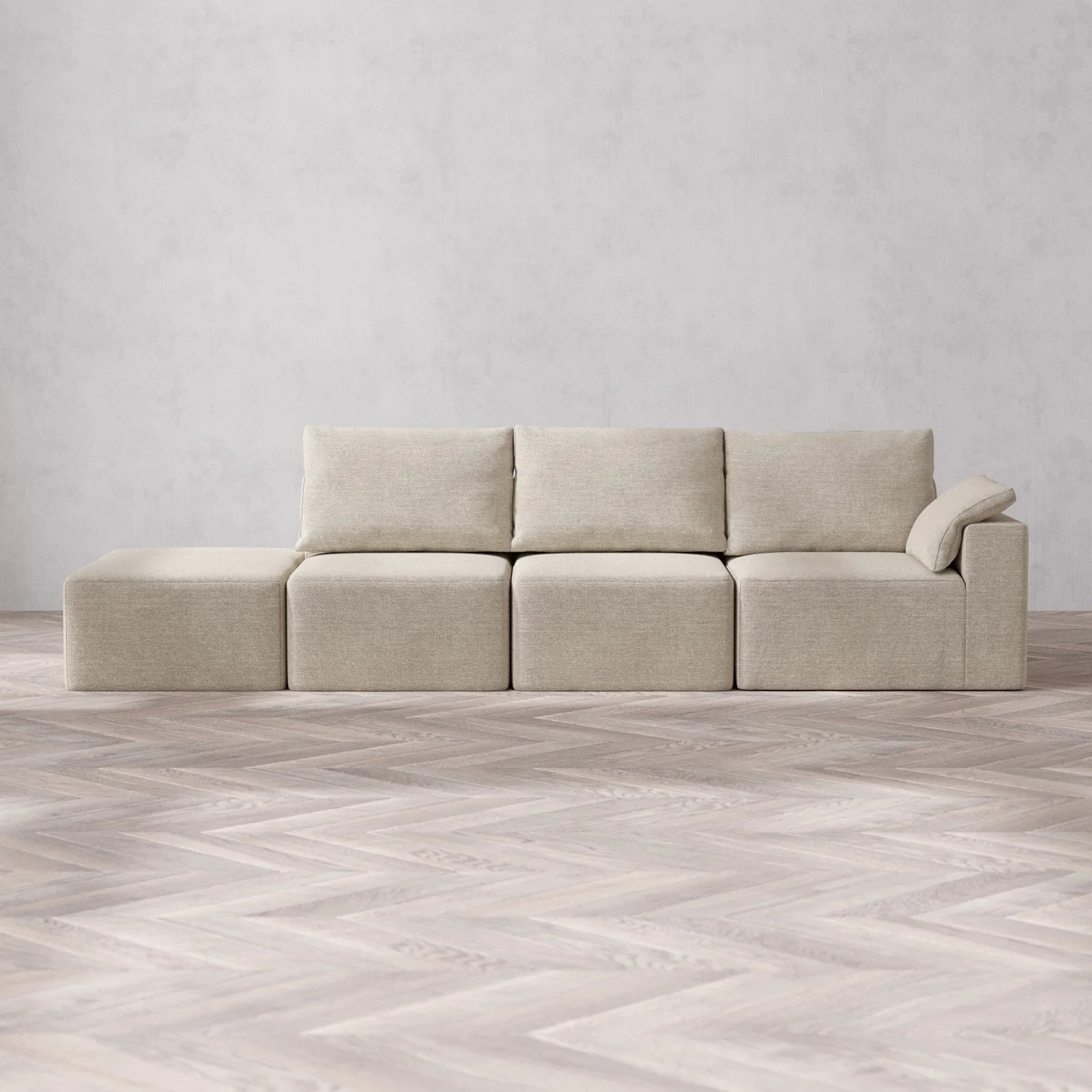 Slipcover Only - Modular Washable 3-Seater Open End Cloud + Bolster Sofa in Sandstone | Right-Facing Arm