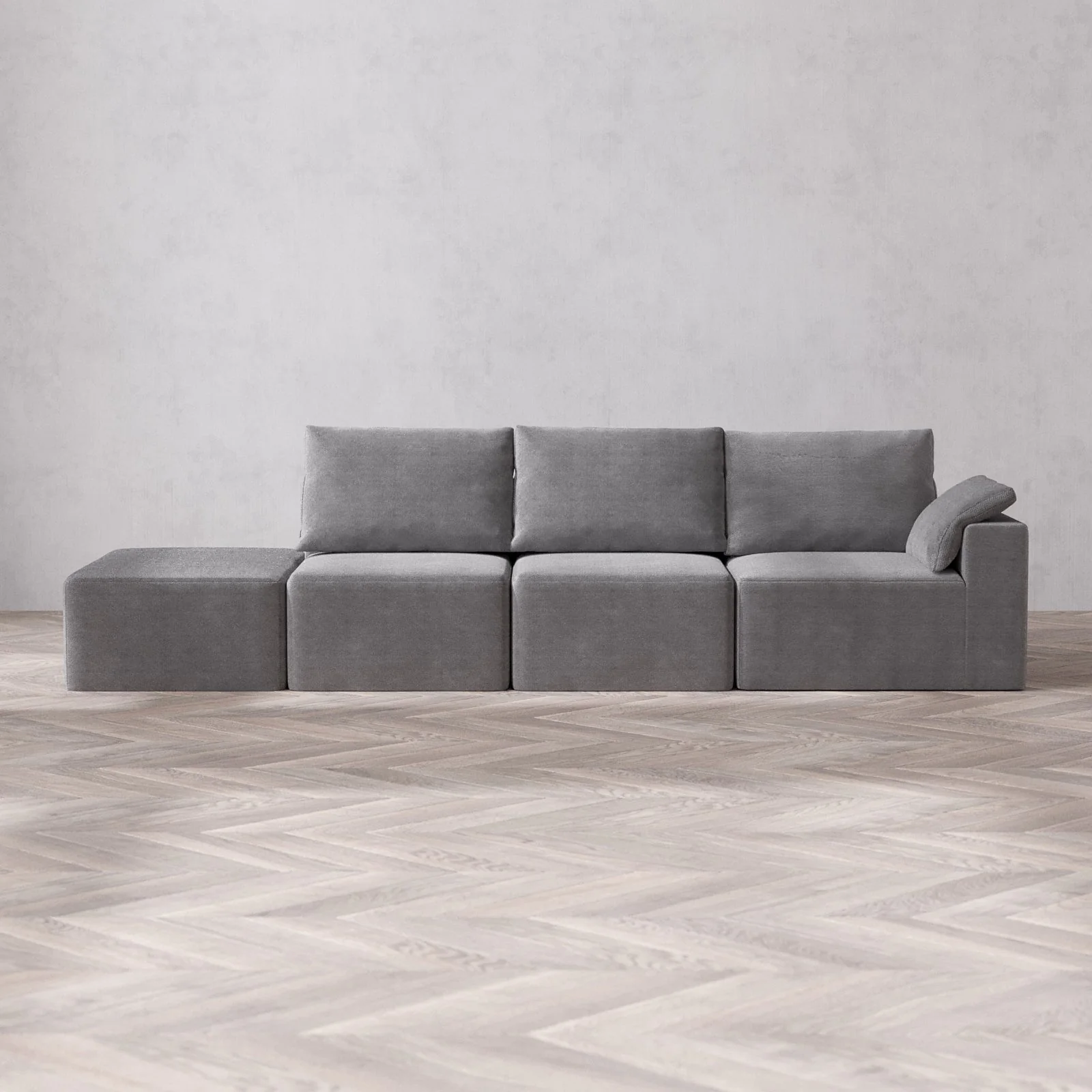 Slipcover Only - Modular Washable 3-Seater Open End Cloud + Bolster Sofa in Slate | Right-Facing Arm