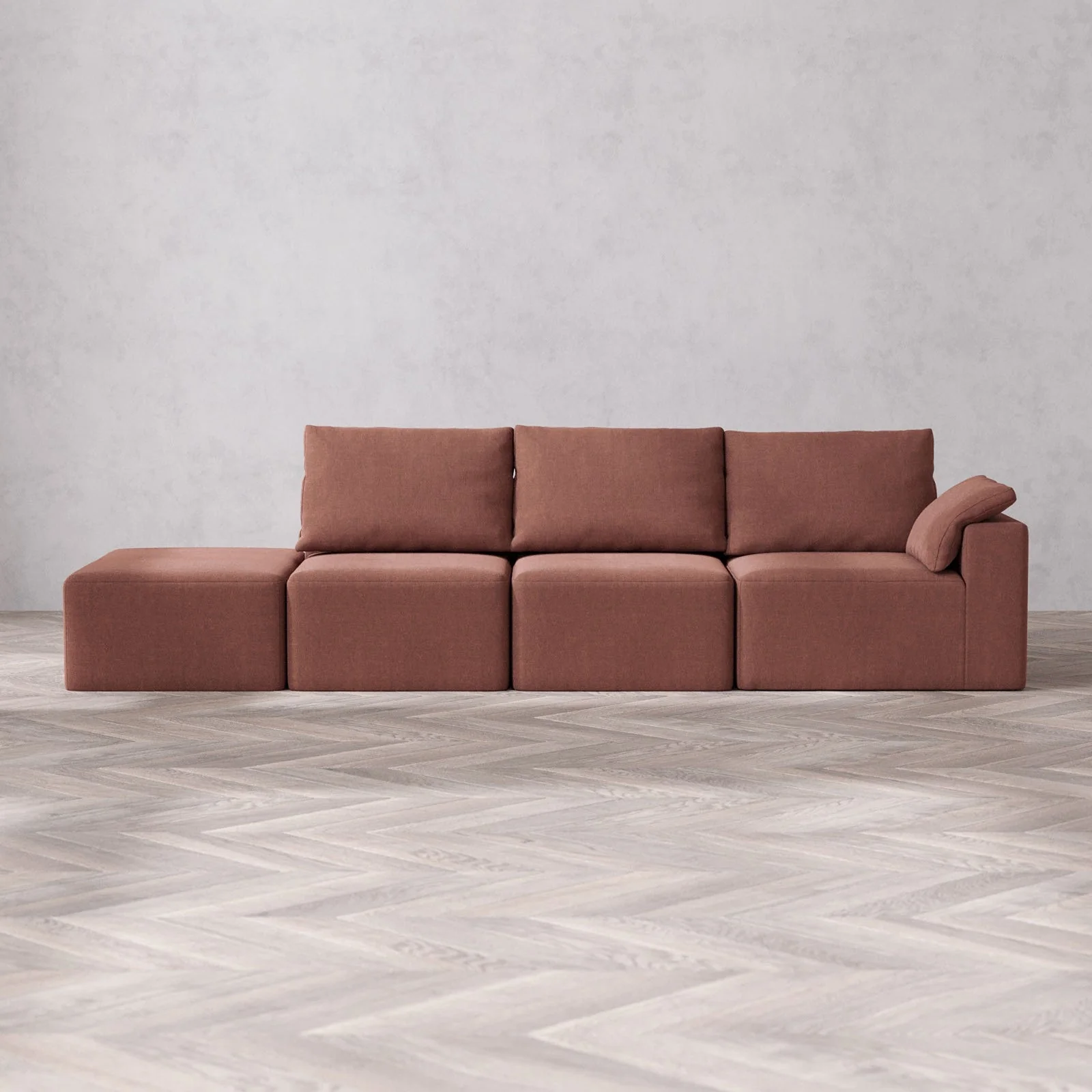 Slipcover Only - Modular Washable 3-Seater Open End Cloud + Bolster Sofa in Sumac | Right-Facing Arm