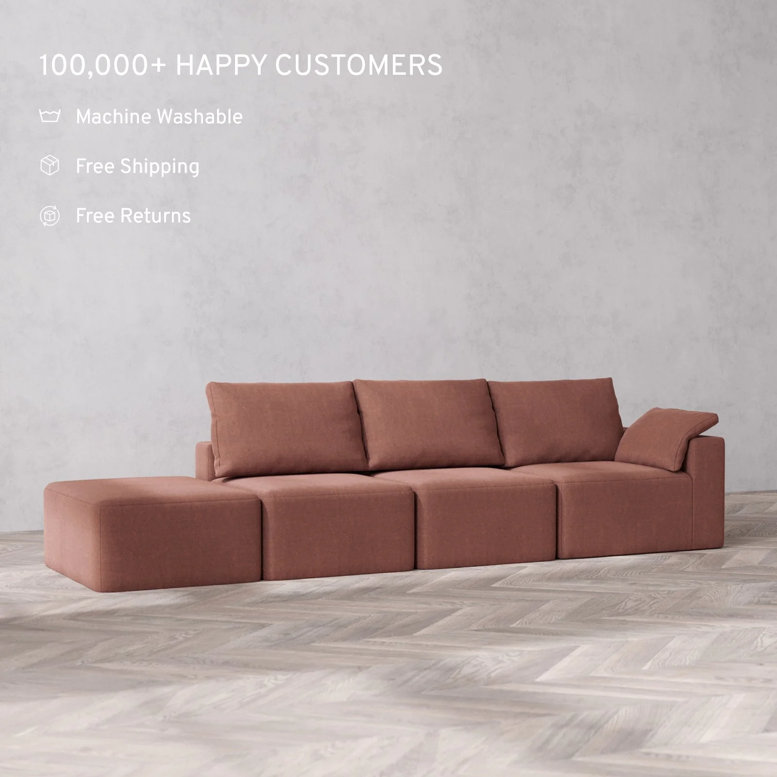 Slipcover Only - Modular Washable 3-Seater Open End Cloud + Bolster Sofa in Sumac | Right-Facing Arm - Image 2