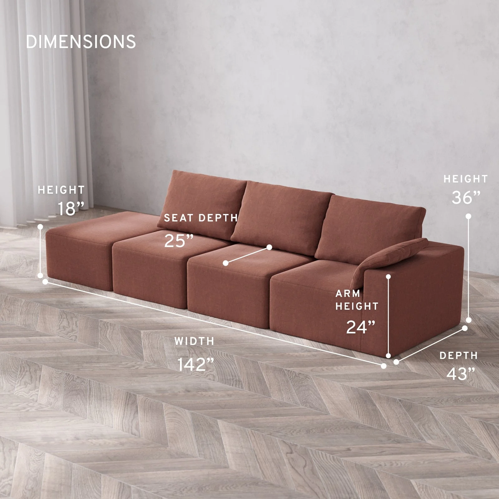 Slipcover Only - Modular Washable 3-Seater Open End Cloud + Bolster Sofa in Sumac | Right-Facing Arm - Image 5