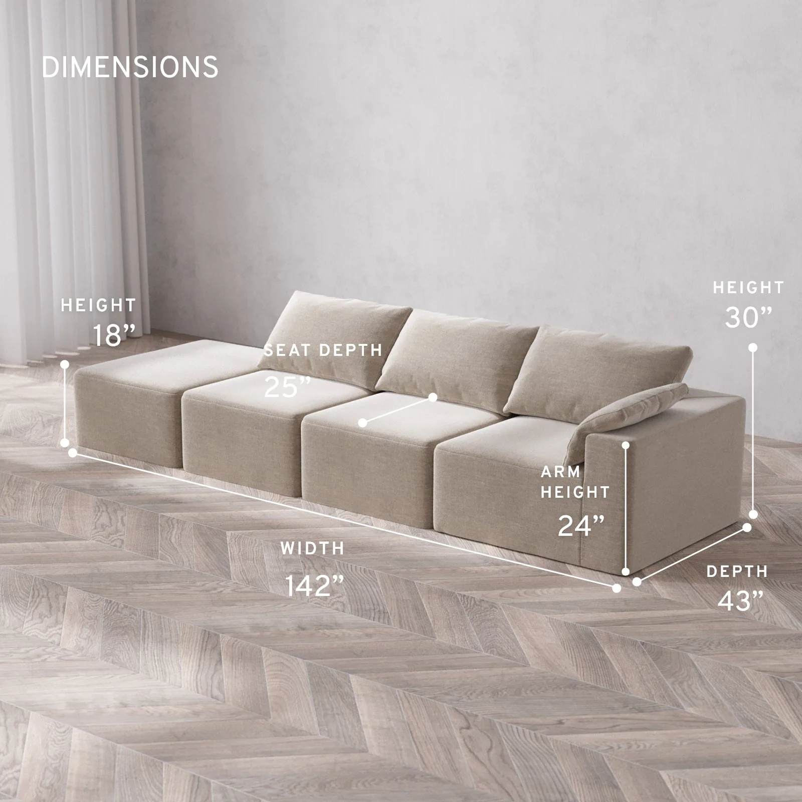 Slipcover Only - Modular Washable 3-Seater Open End Cloud Sofa in Caraway | Right-Facing Arm - Image 5