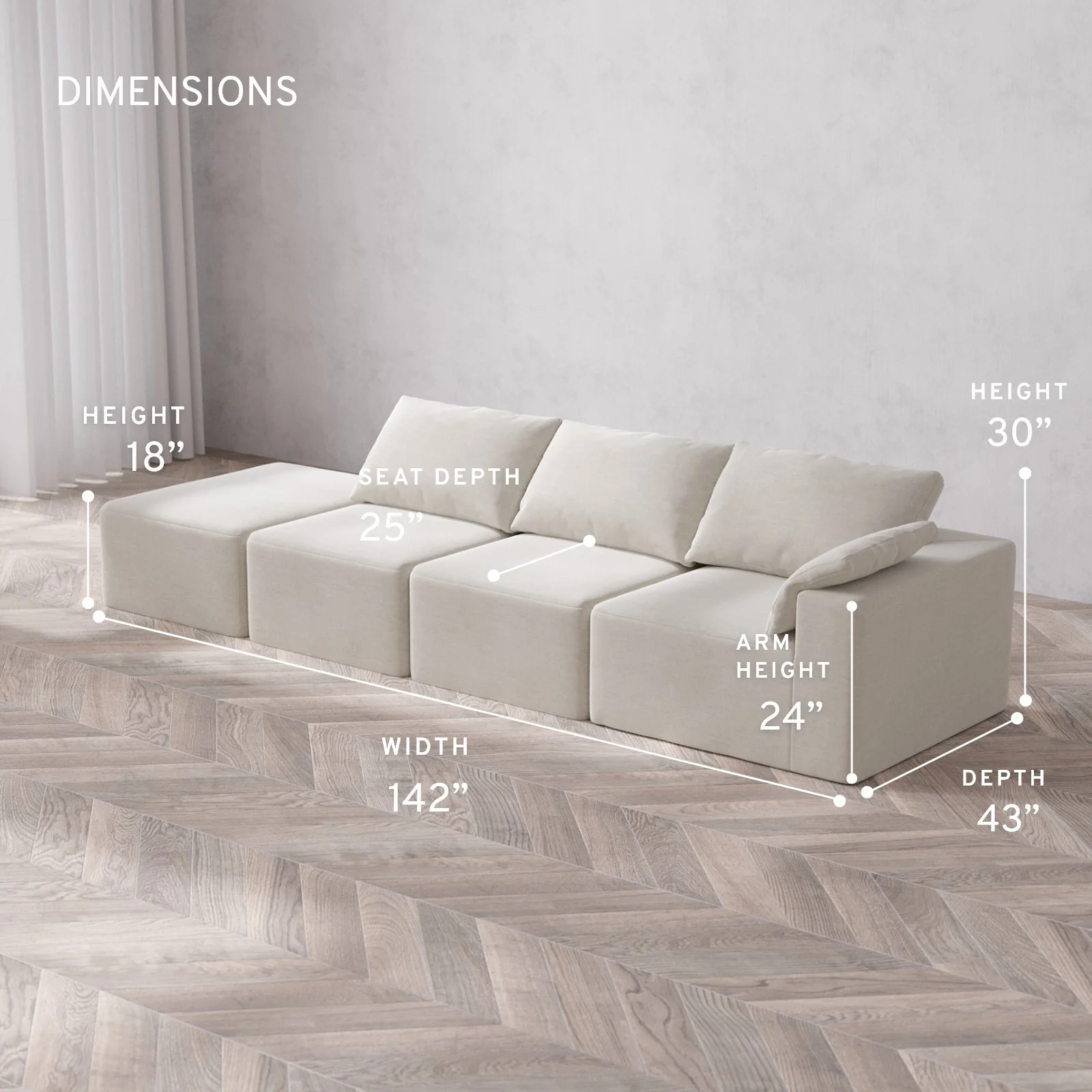 Slipcover Only - Modular Washable 3-Seater Open End Cloud Sofa in Cashew | Right-Facing Arm - Image 5