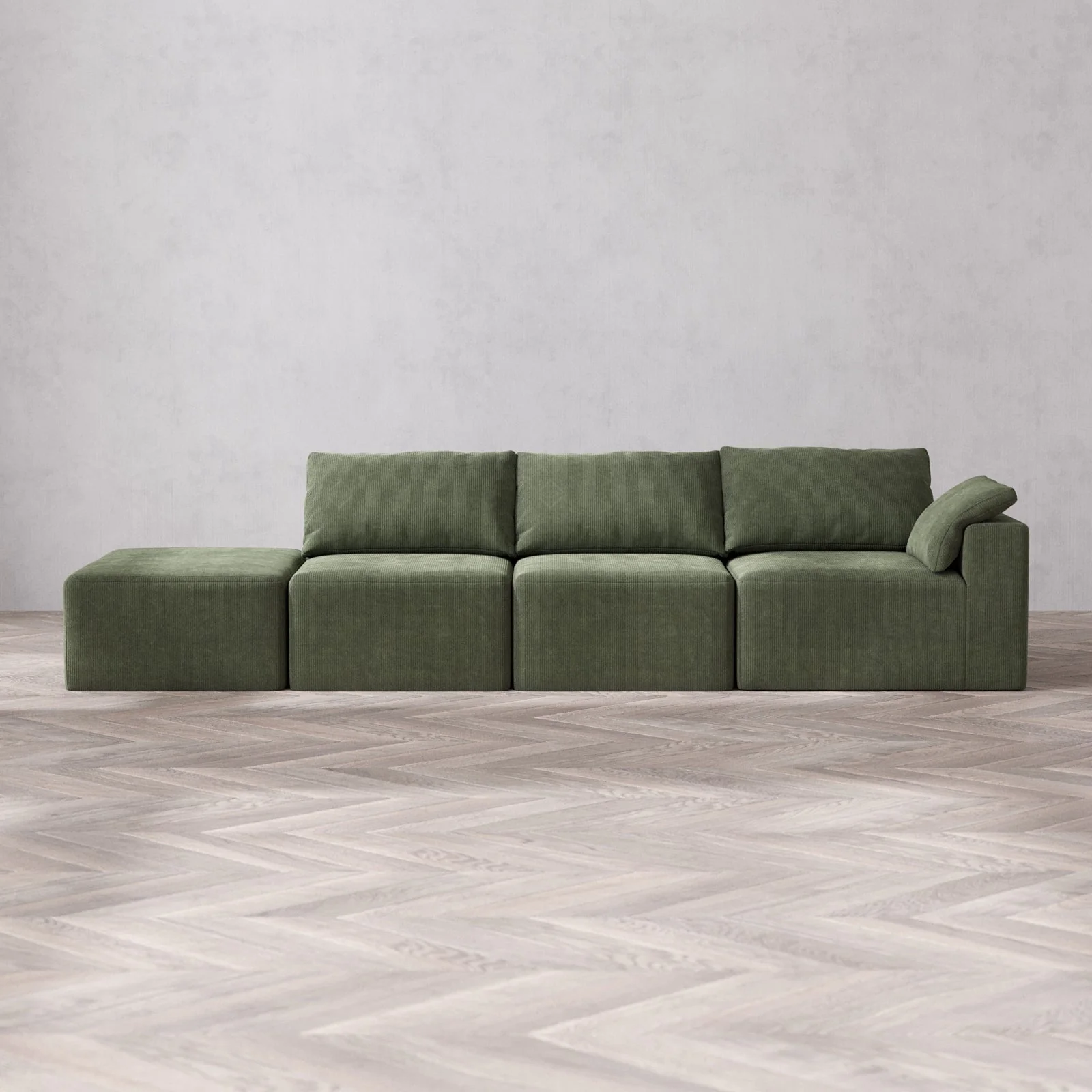 Slipcover Only - Modular Washable 3-Seater Open End Cloud Sofa in Juniper | Right-Facing Arm