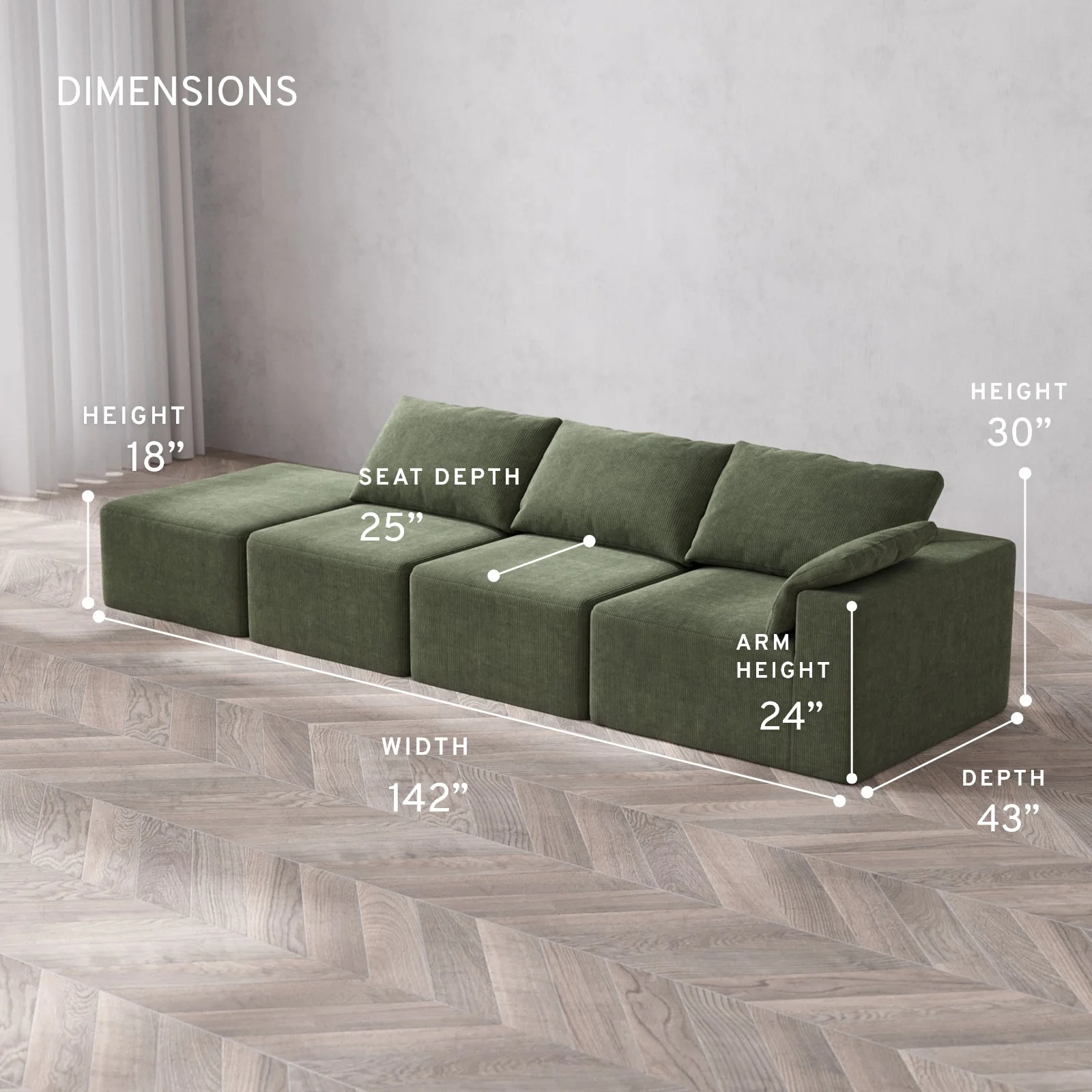 Slipcover Only - Modular Washable 3-Seater Open End Cloud Sofa in Juniper | Right-Facing Arm - Image 5