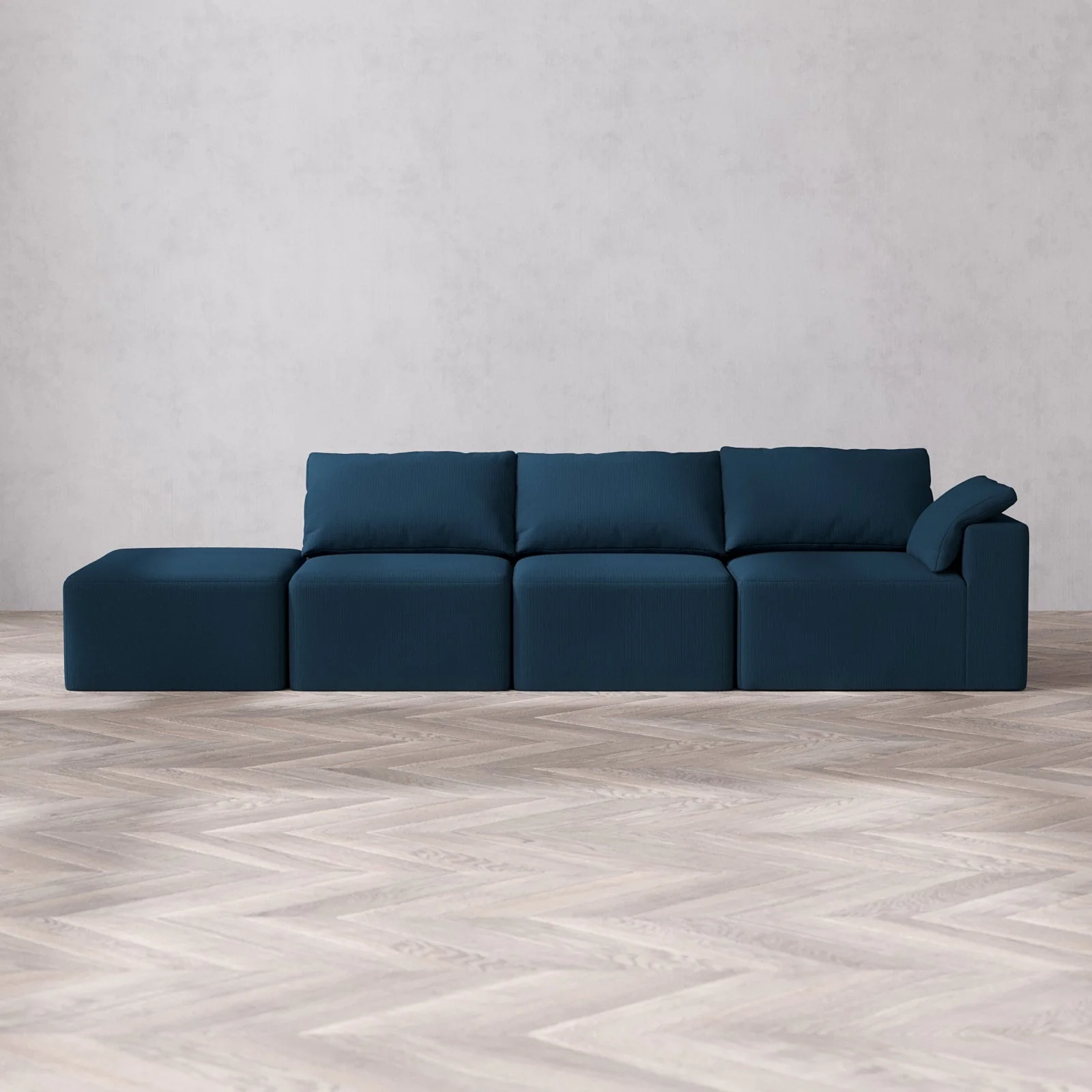 Slipcover Only - Modular Washable 3-Seater Open End Cloud Sofa in Lazuli | Right-Facing Arm