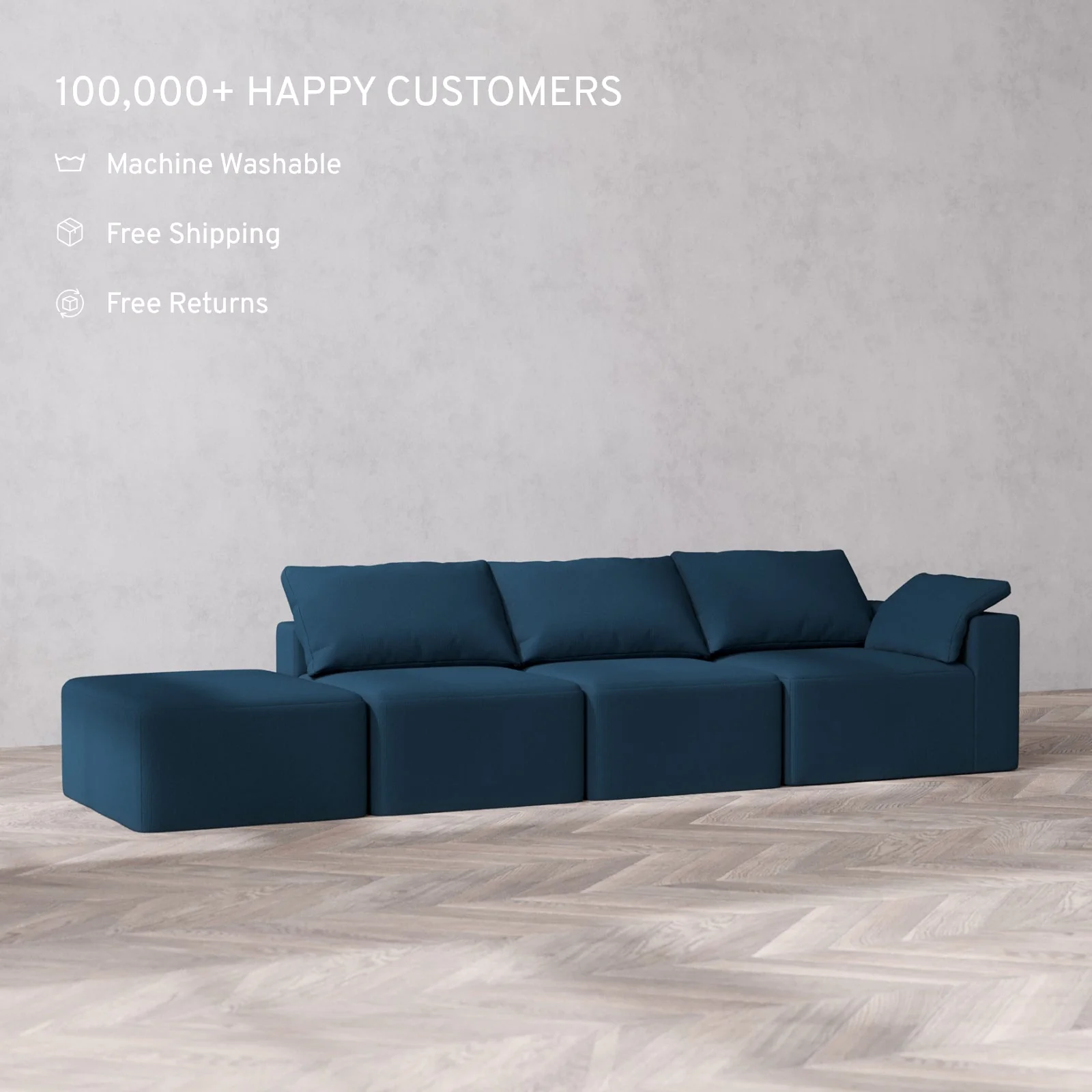 Slipcover Only - Modular Washable 3-Seater Open End Cloud Sofa in Lazuli | Right-Facing Arm - Image 2