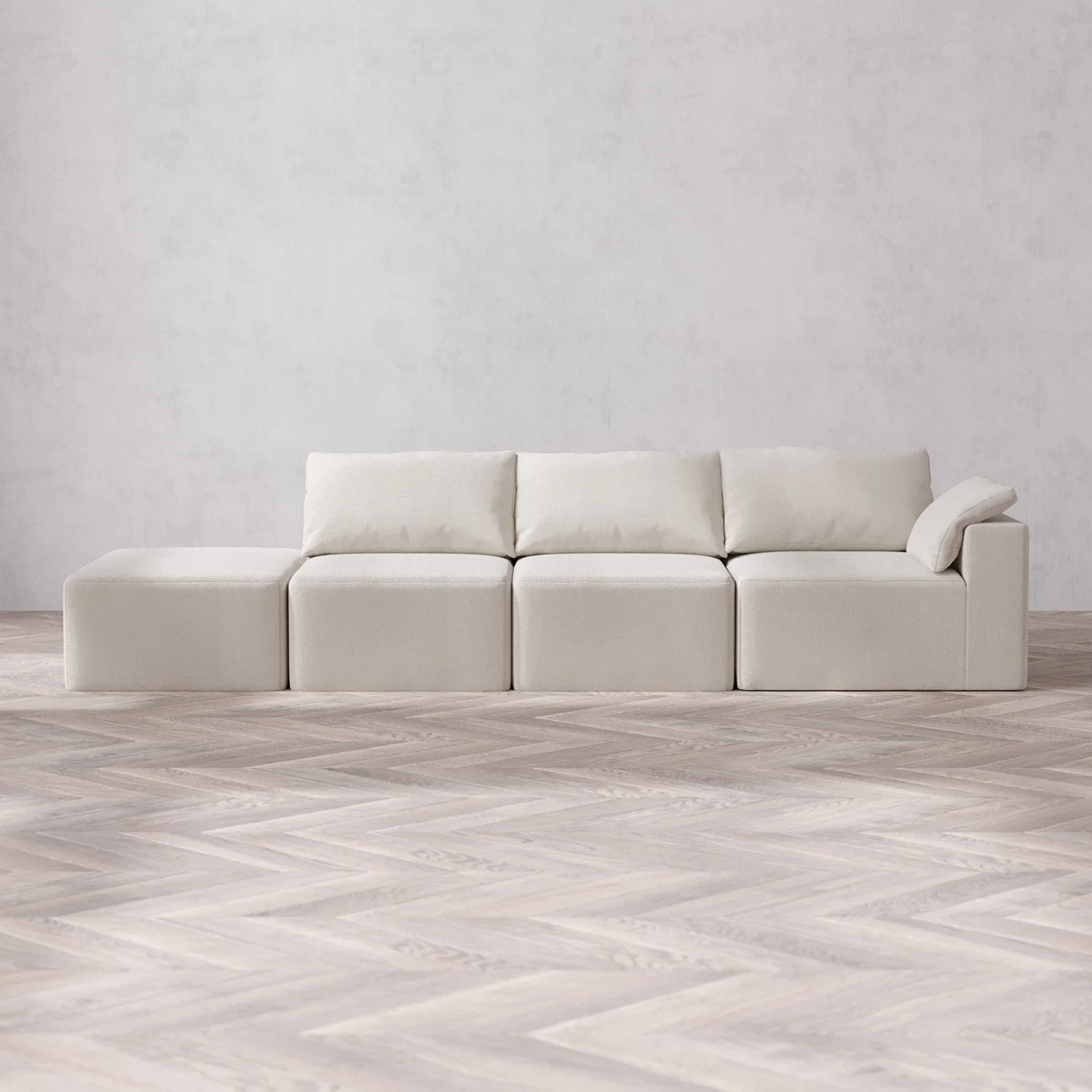 Slipcover Only - Modular Washable 3-Seater Open End Cloud Sofa in Pearl | Right-Facing Arm