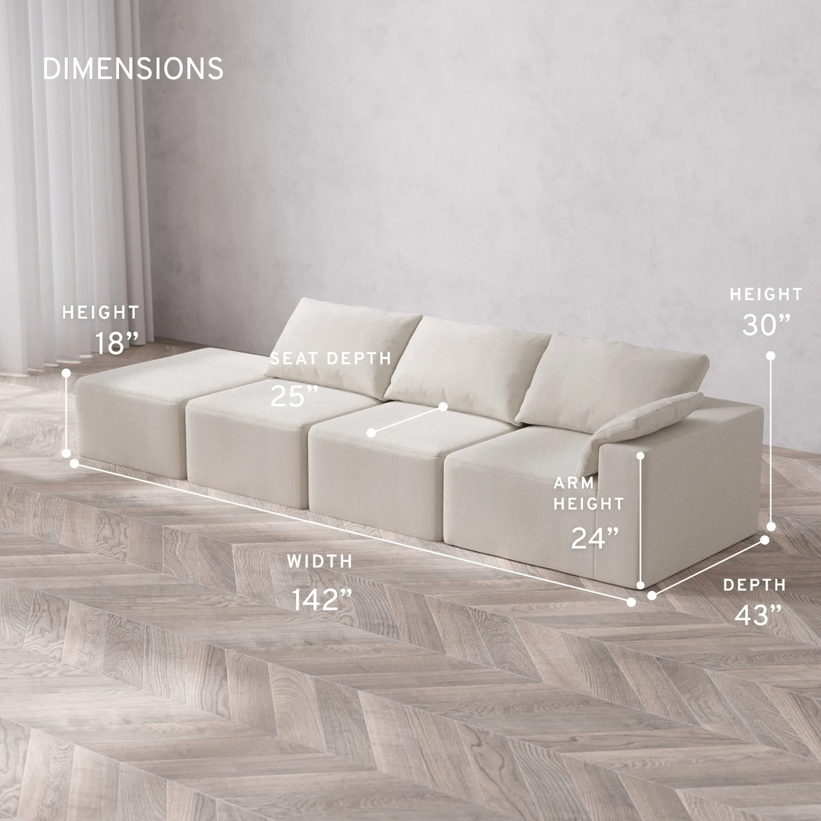 Slipcover Only - Modular Washable 3-Seater Open End Cloud Sofa in Pearl | Right-Facing Arm - Image 5