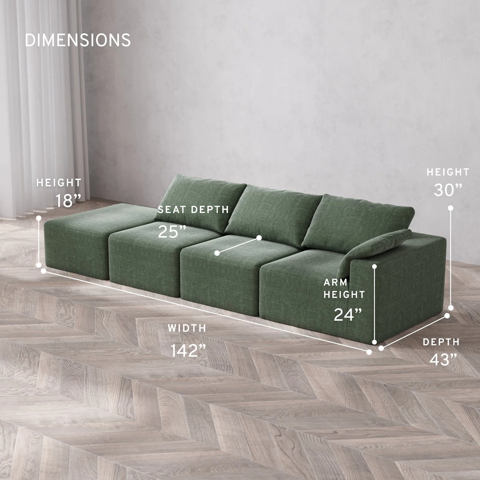 Slipcover Only - Modular Washable 3-Seater Open End Cloud Sofa in Sage | Right-Facing Arm - Image 5