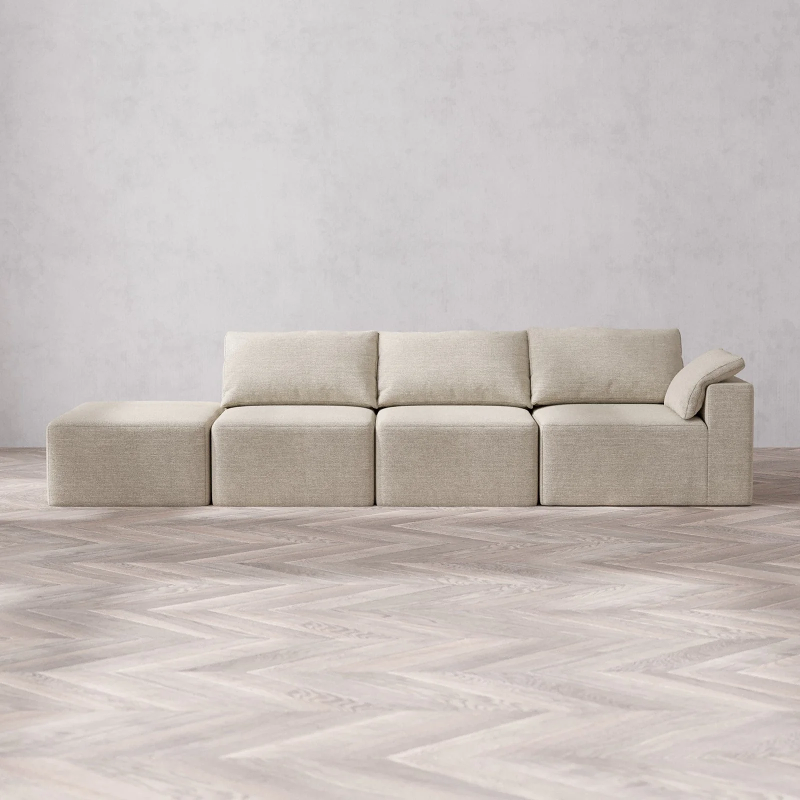 Slipcover Only - Modular Washable 3-Seater Open End Cloud Sofa in Sandstone | Right-Facing Arm