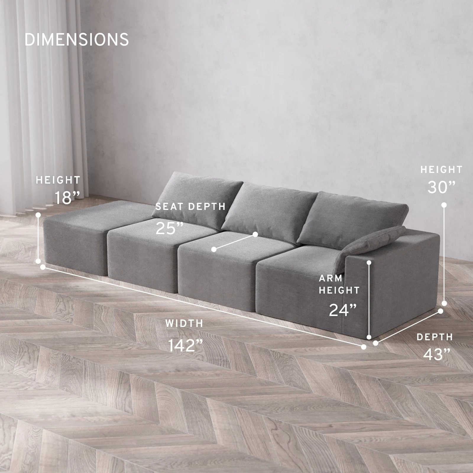 Slipcover Only - Modular Washable 3-Seater Open End Cloud Sofa in Slate | Right-Facing Arm - Image 5