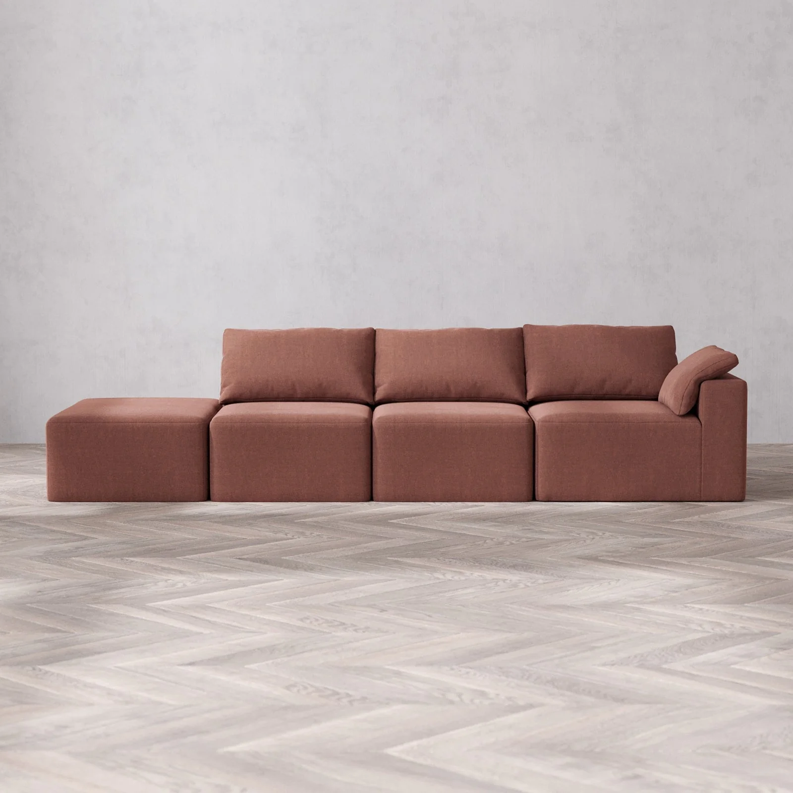 Slipcover Only - Modular Washable 3-Seater Open End Cloud Sofa in Sumac | Right-Facing Arm