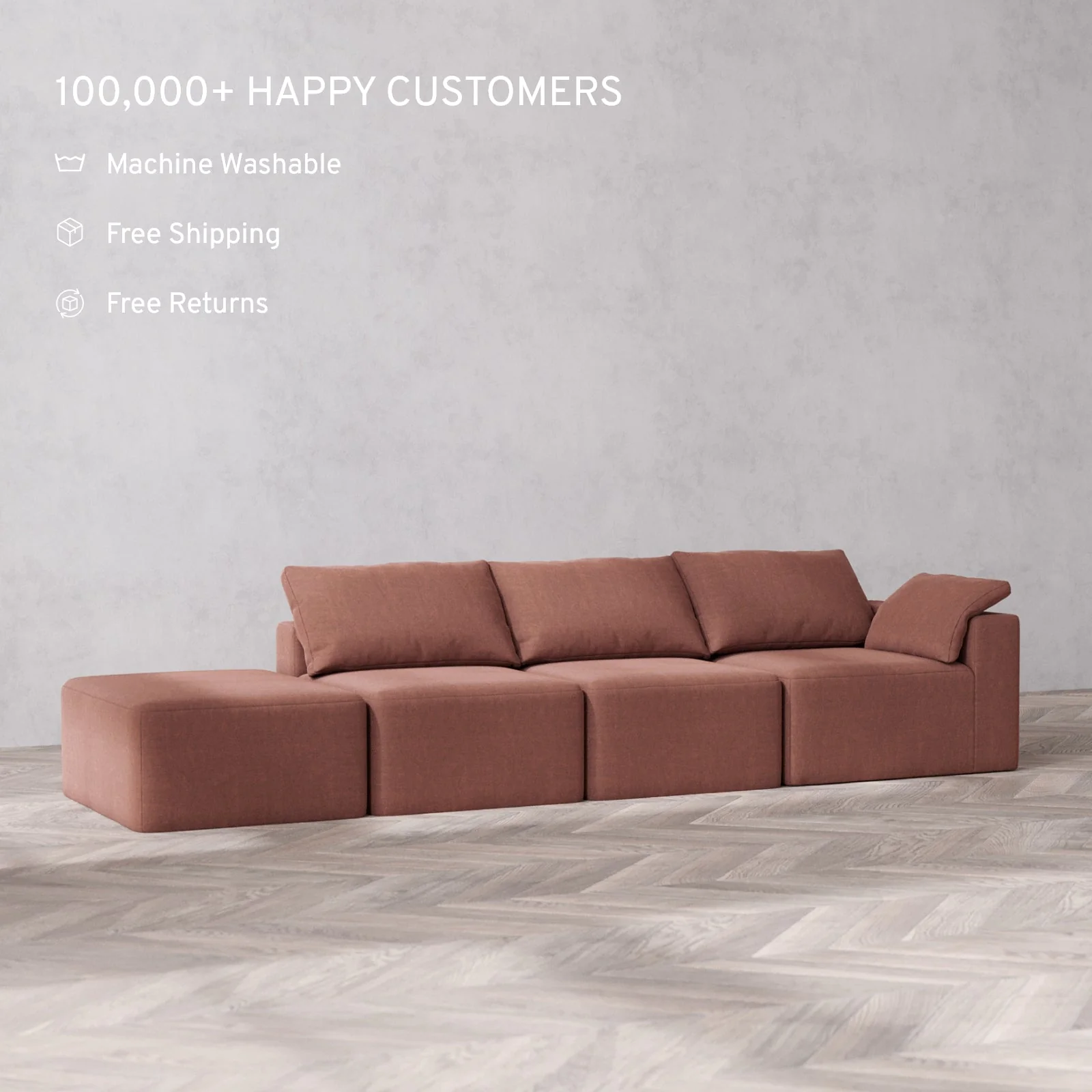 Slipcover Only - Modular Washable 3-Seater Open End Cloud Sofa in Sumac | Right-Facing Arm - Image 2