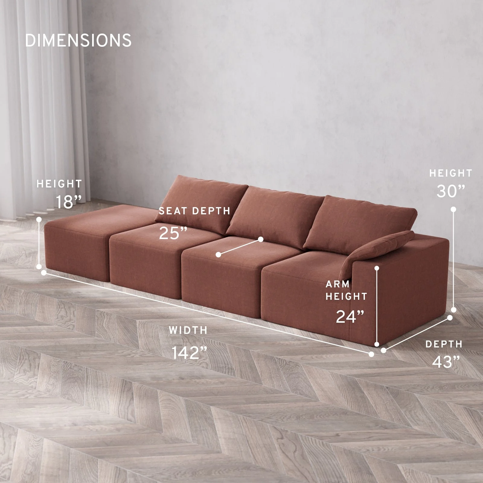 Slipcover Only - Modular Washable 3-Seater Open End Cloud Sofa in Sumac | Right-Facing Arm - Image 5