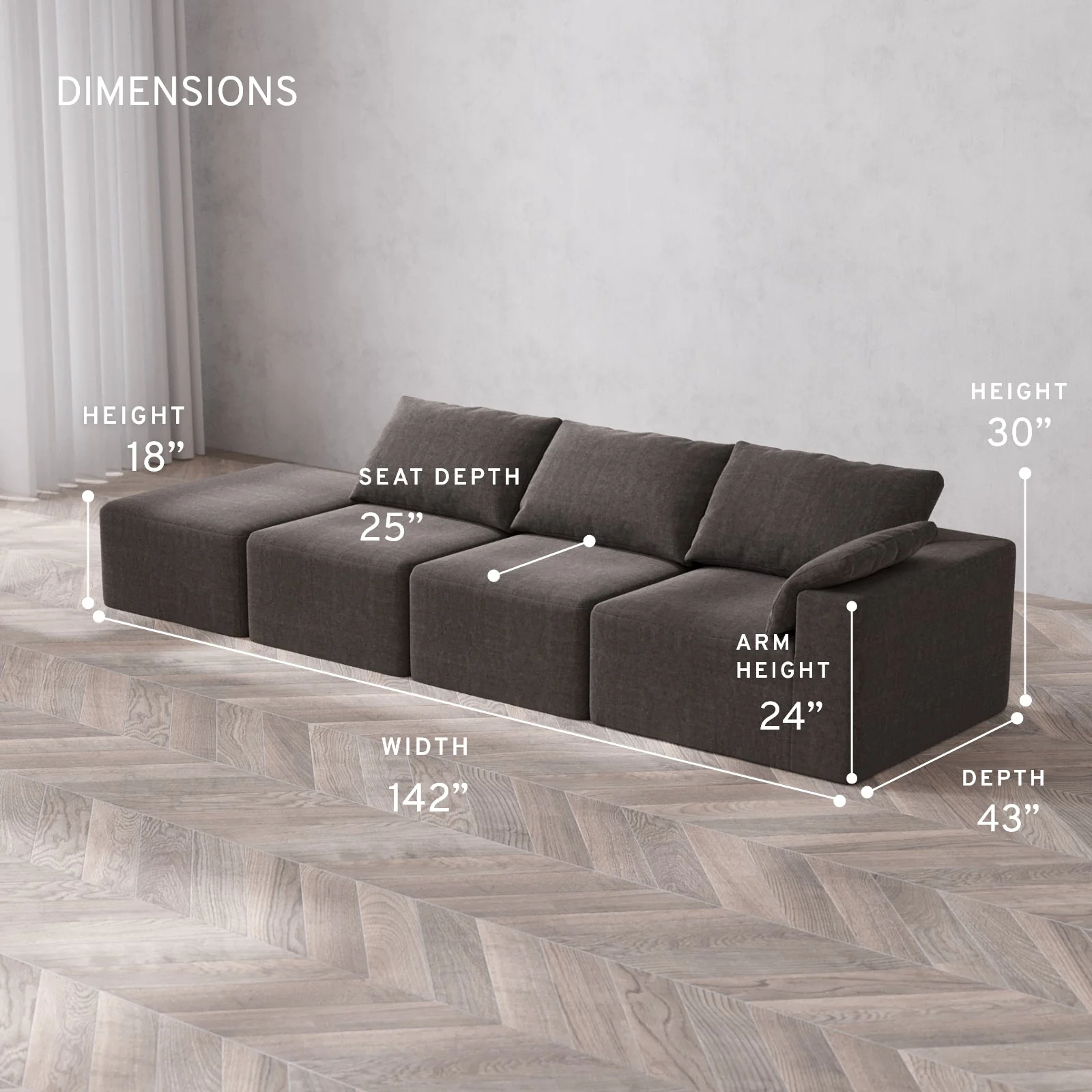 Slipcover Only - Modular Washable 3-Seater Open End Cloud Sofa in Truffle | Right-Facing Arm - Image 5