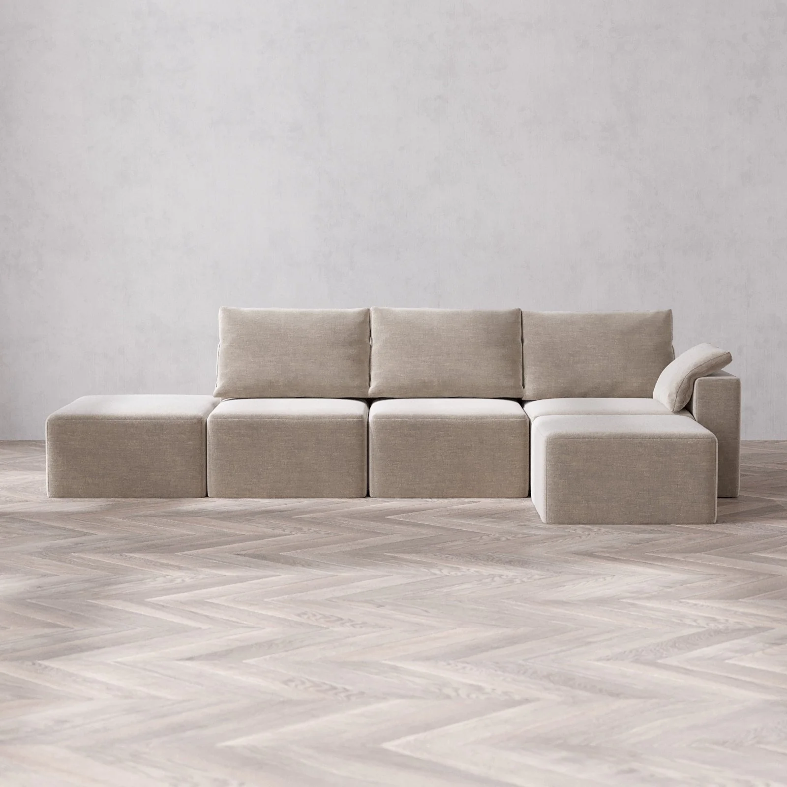Slipcover Only - Modular Washable 3-Seater Open End Sectional Cloud + Bolster Sofa in Caraway | Right-Facing Arm