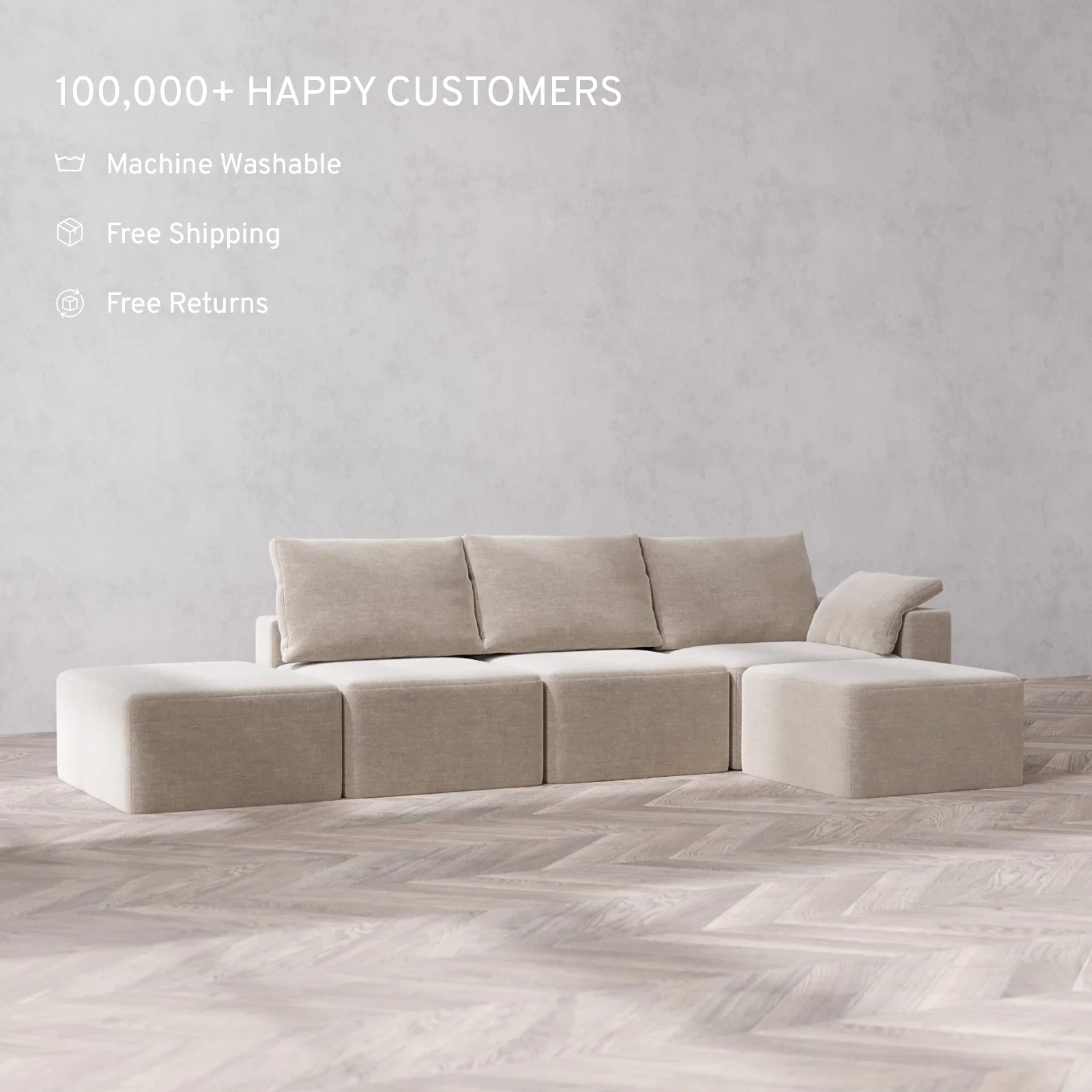 Slipcover Only - Modular Washable 3-Seater Open End Sectional Cloud + Bolster Sofa in Caraway | Right-Facing Arm - Image 2