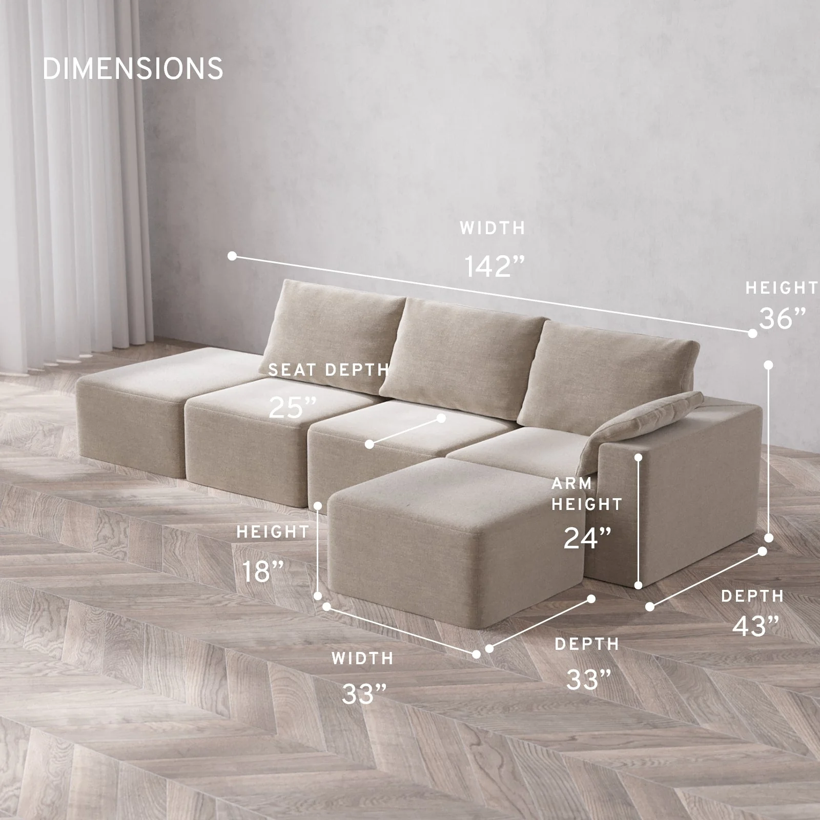 Slipcover Only - Modular Washable 3-Seater Open End Sectional Cloud + Bolster Sofa in Caraway | Right-Facing Arm - Image 5