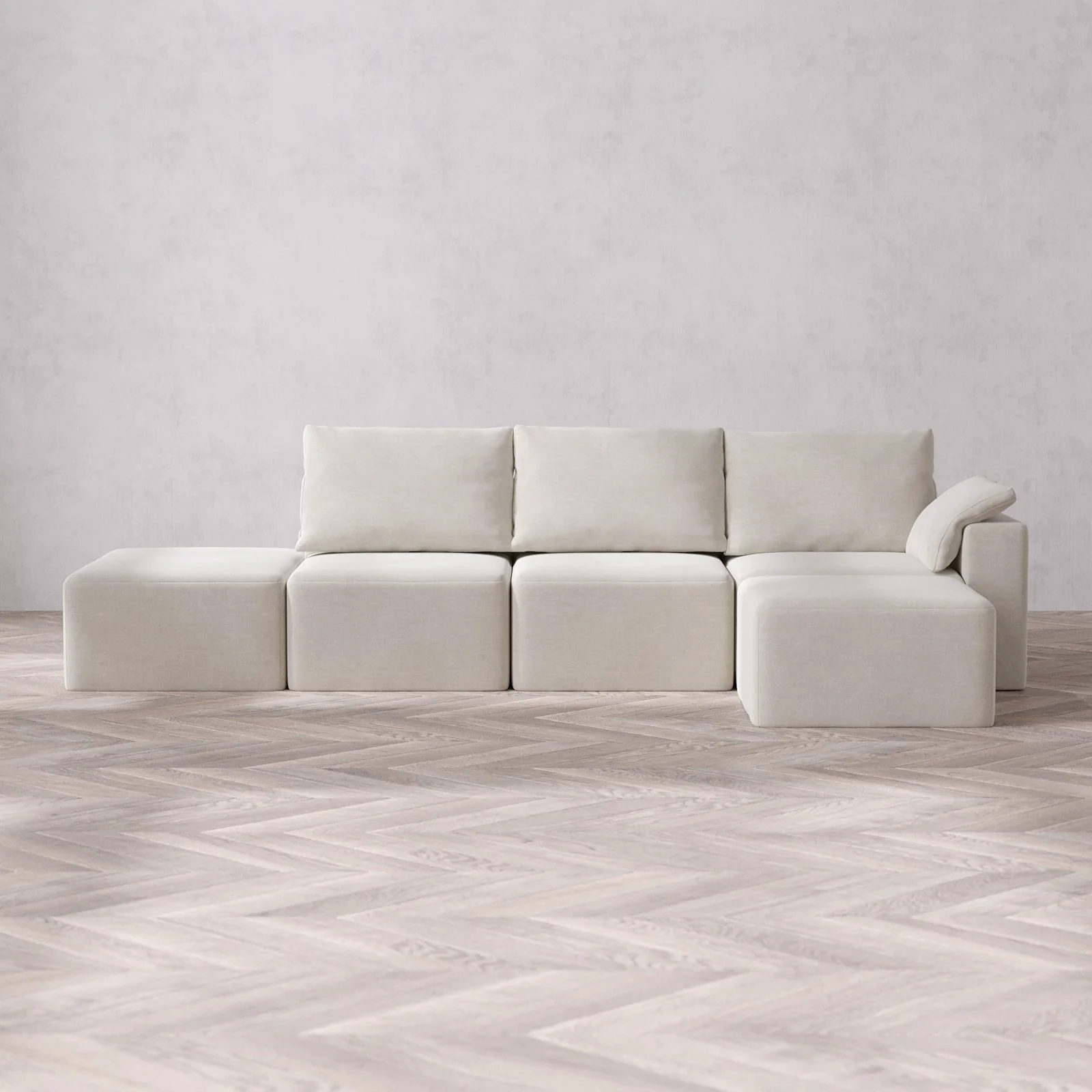 Slipcover Only - Modular Washable 3-Seater Open End Sectional Cloud + Bolster Sofa in Cashew | Right-Facing Arm