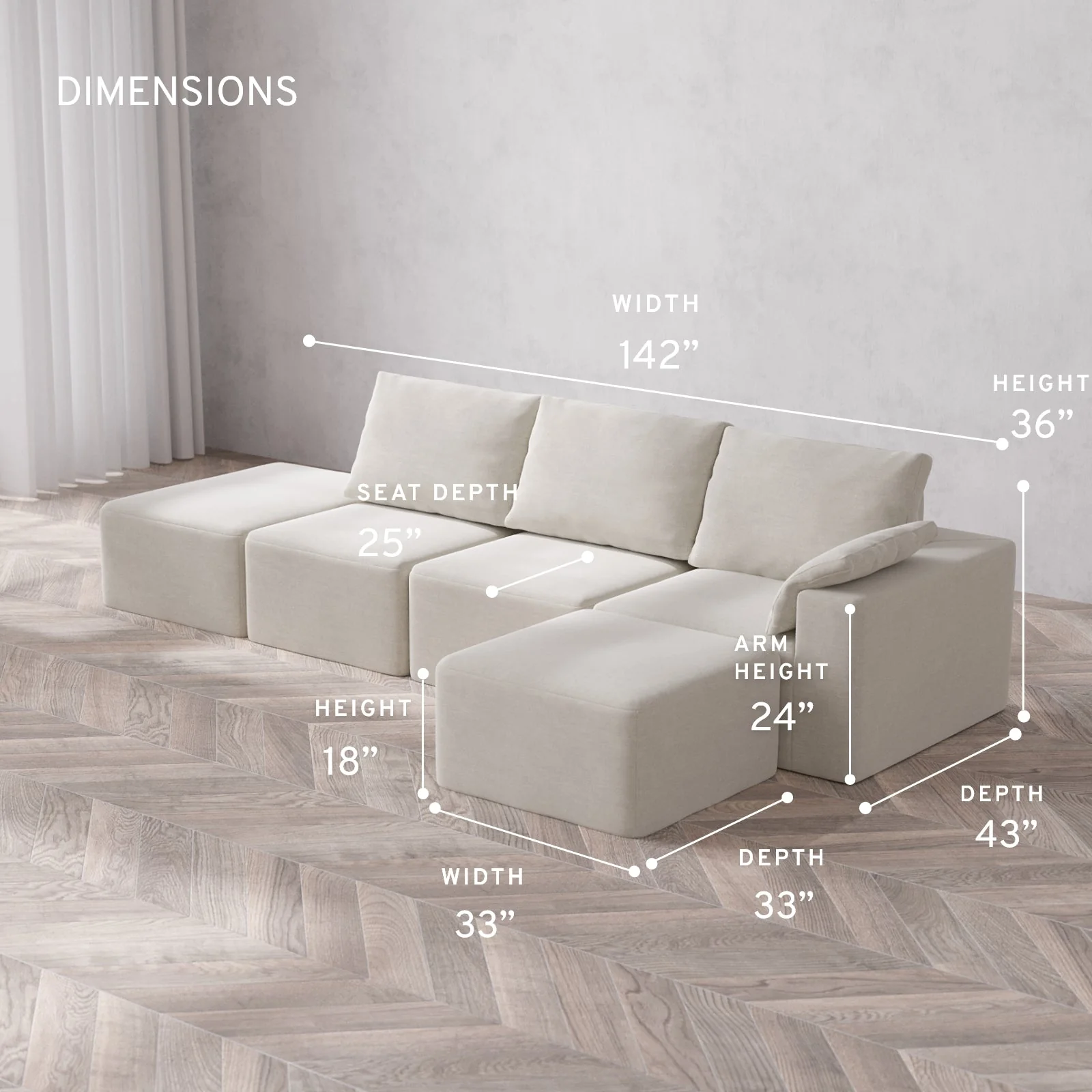 Slipcover Only - Modular Washable 3-Seater Open End Sectional Cloud + Bolster Sofa in Cashew | Right-Facing Arm - Image 5