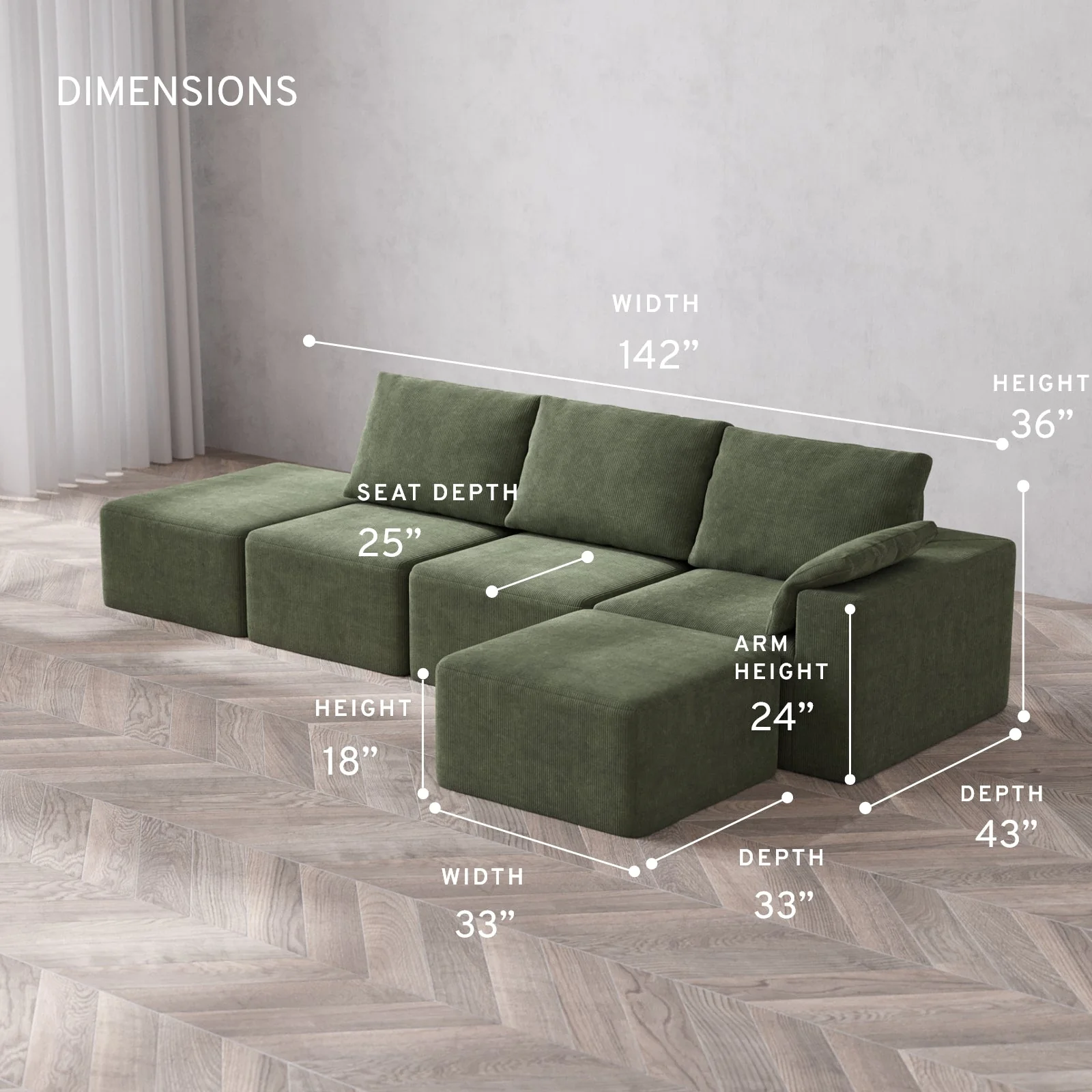 Slipcover Only - Modular Washable 3-Seater Open End Sectional Cloud + Bolster Sofa in Juniper | Right-Facing Arm - Image 5