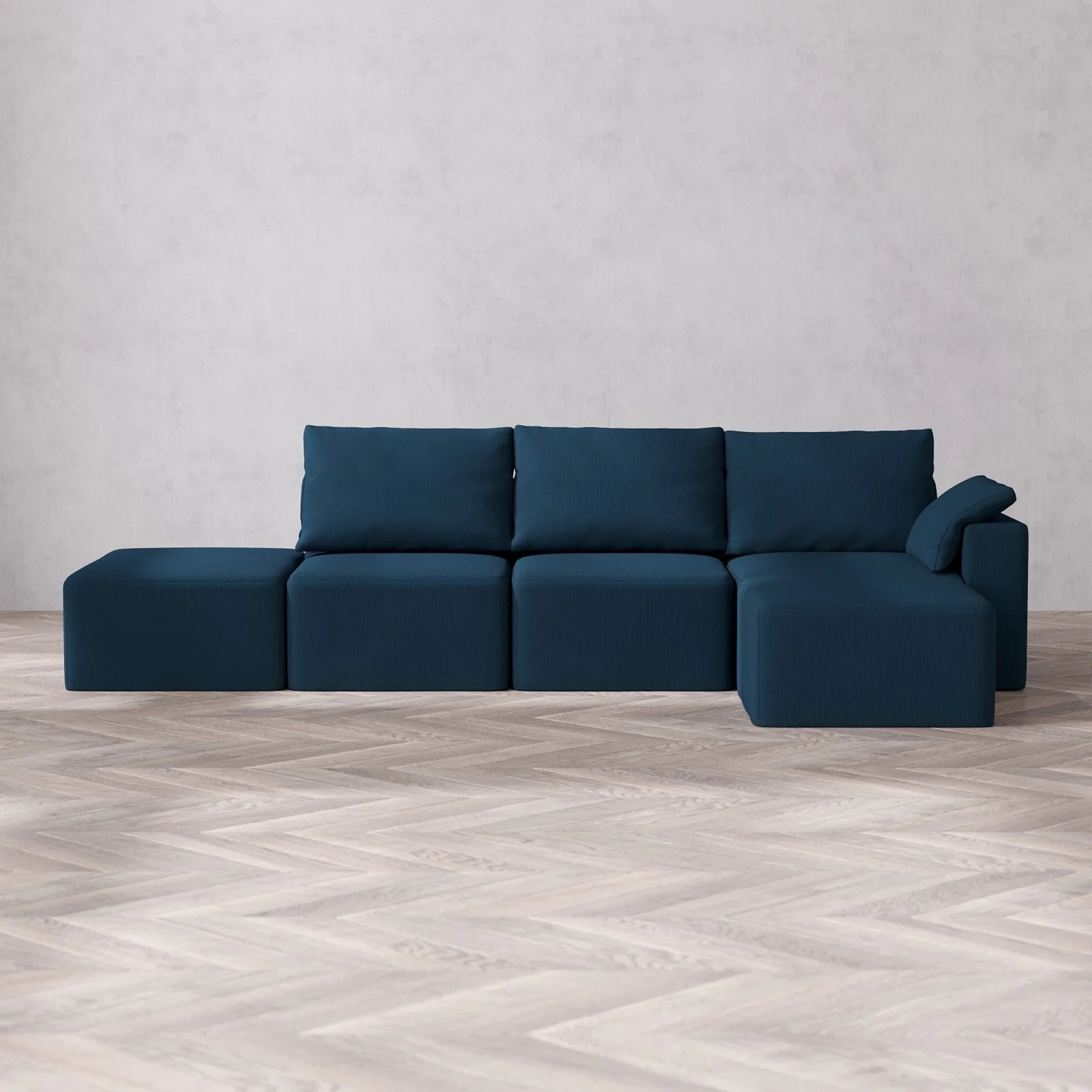 Slipcover Only - Modular Washable 3-Seater Open End Sectional Cloud + Bolster Sofa in Lazuli | Right-Facing Arm